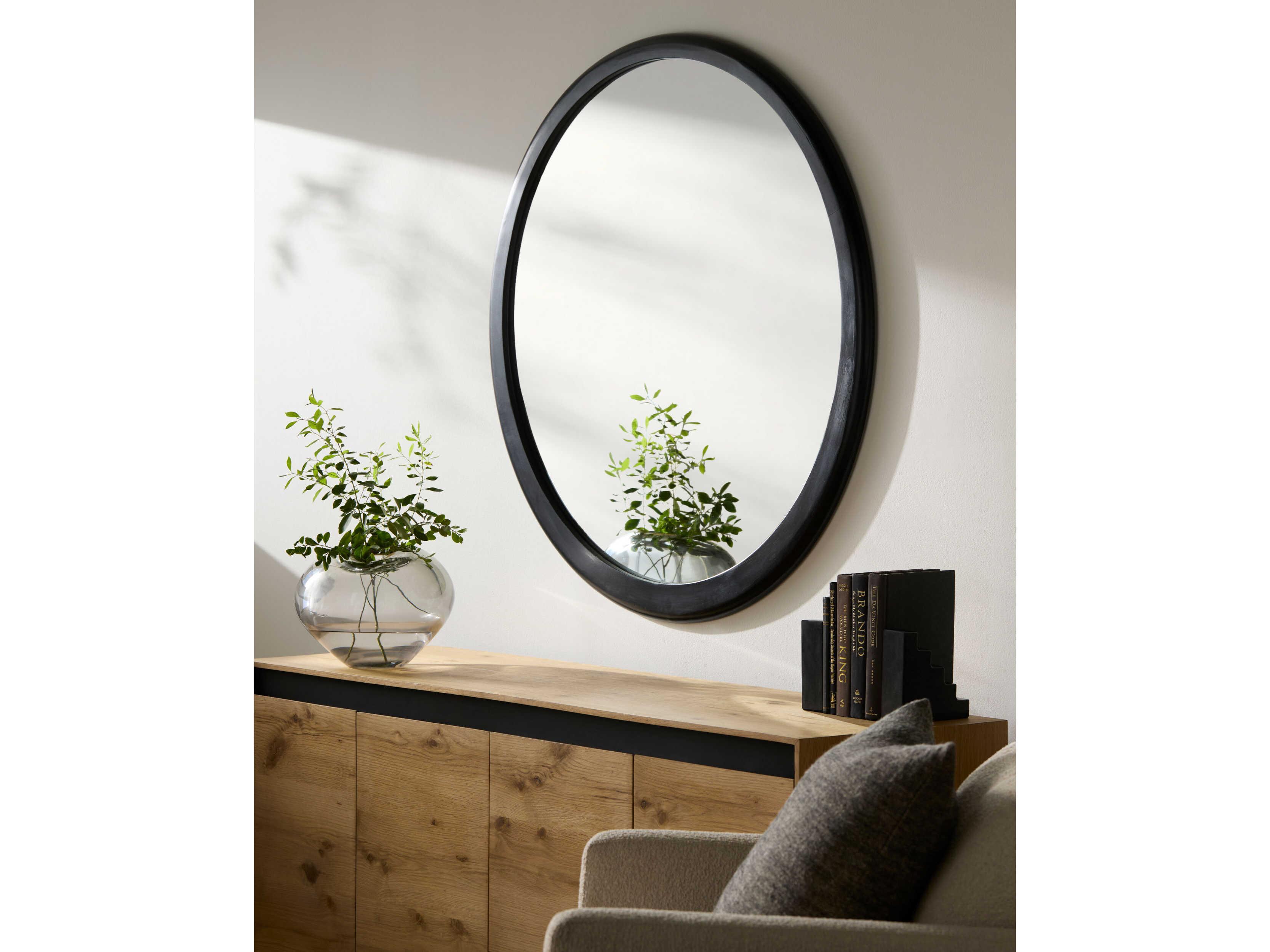Surya Brisbane Black Round Wall Mirror