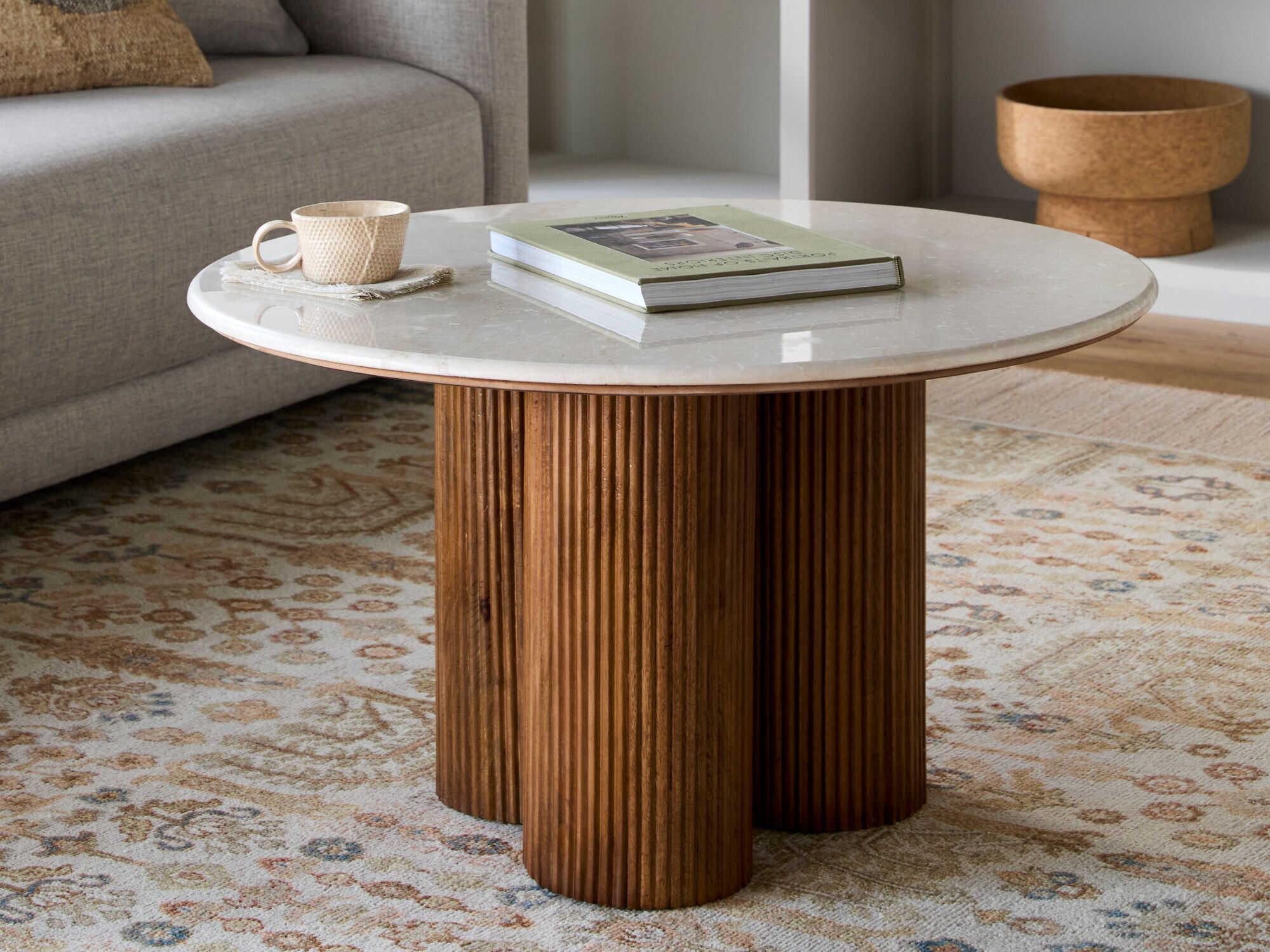 Surya Basilia Round Marble Ivory Brown Coffee Table