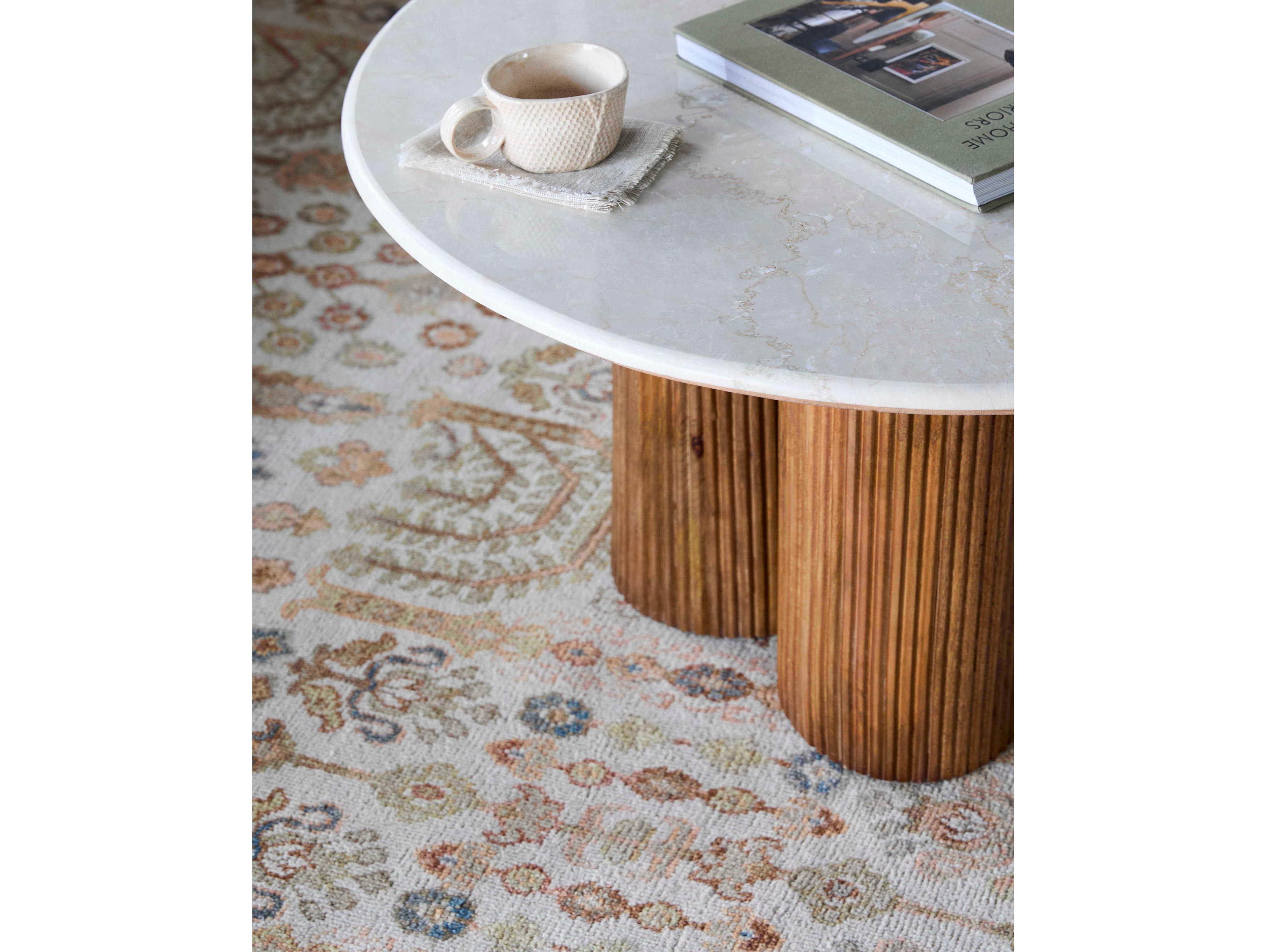 Surya Basilia Round Marble Ivory Brown Coffee Table