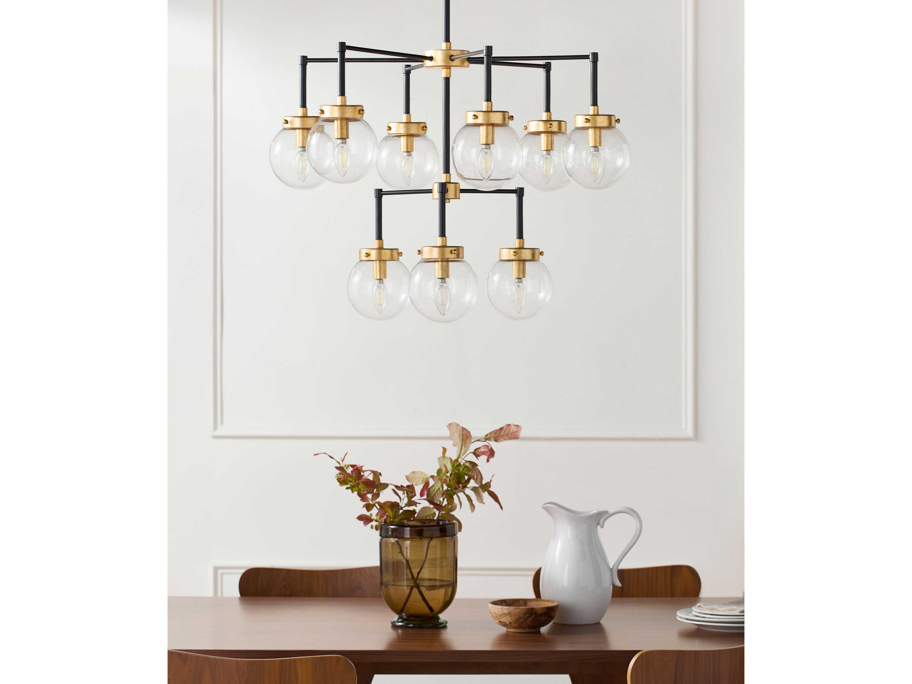 Surya Chinon 9-Light Black Gold Globe Tiered Chandelier