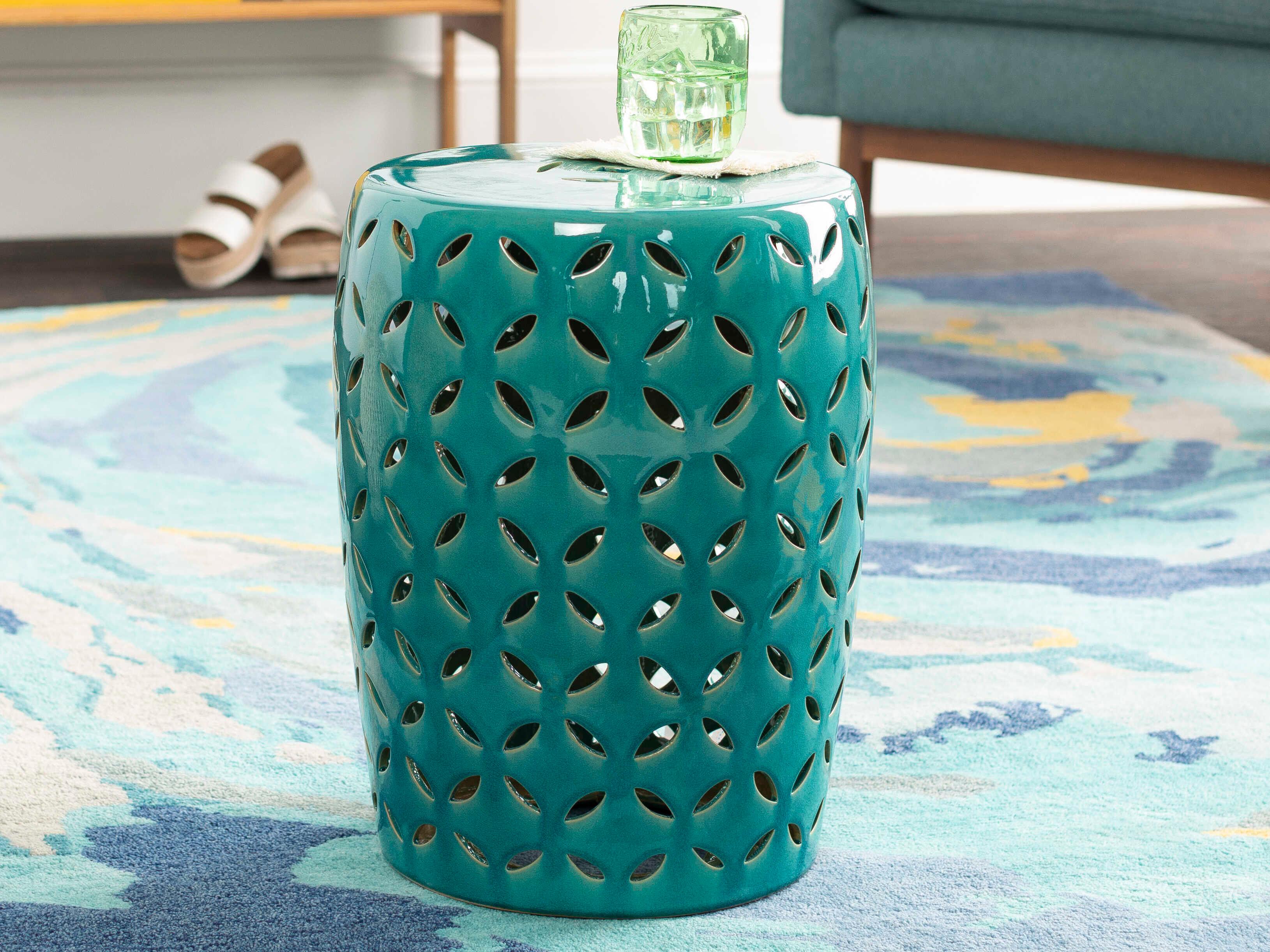 Surya Chantilly Teal Blue Accent Stool