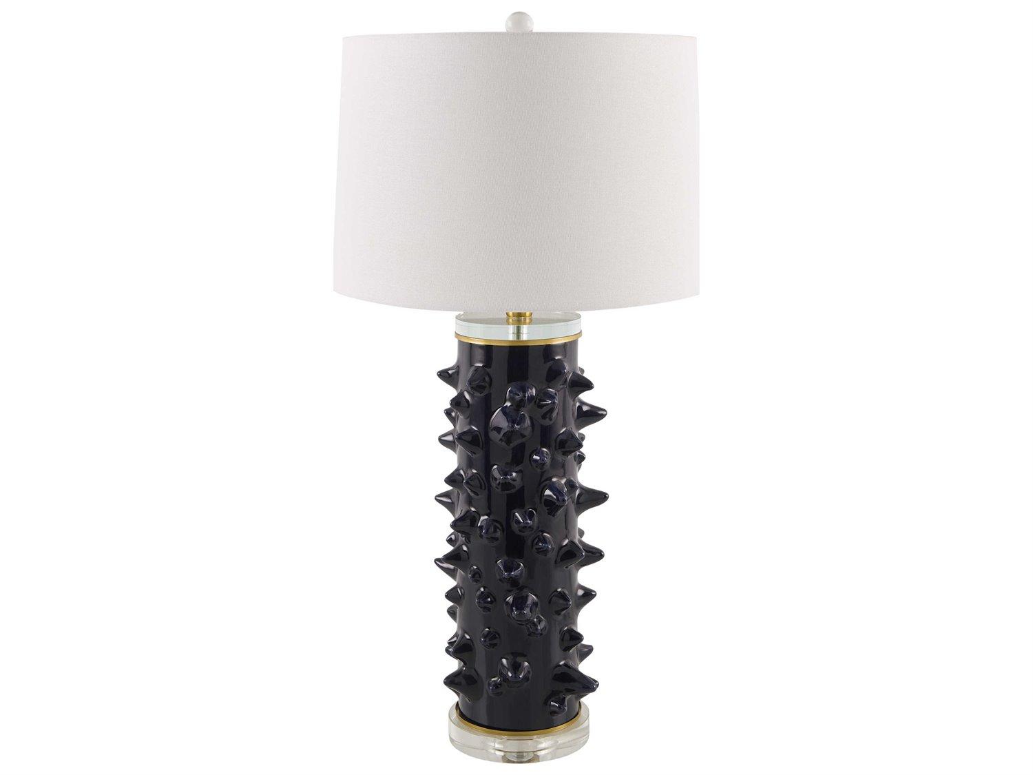 Surya Canary Black White Linen Buffet Lamp