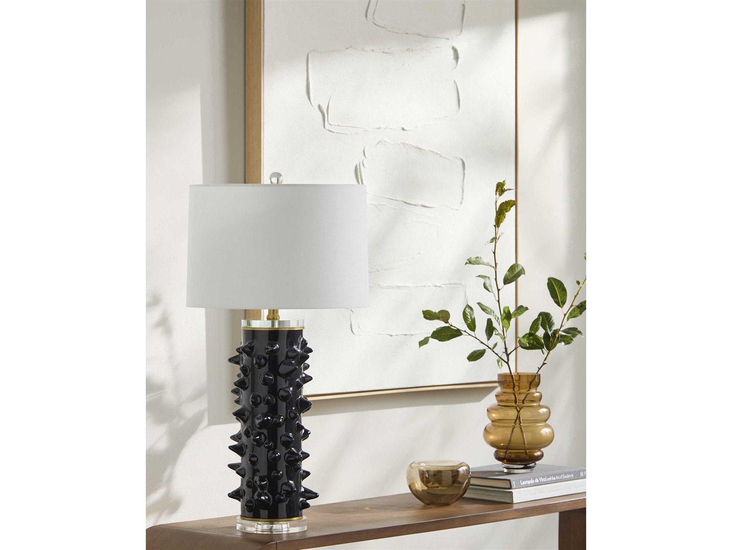 Surya Canary Black White Linen Buffet Lamp