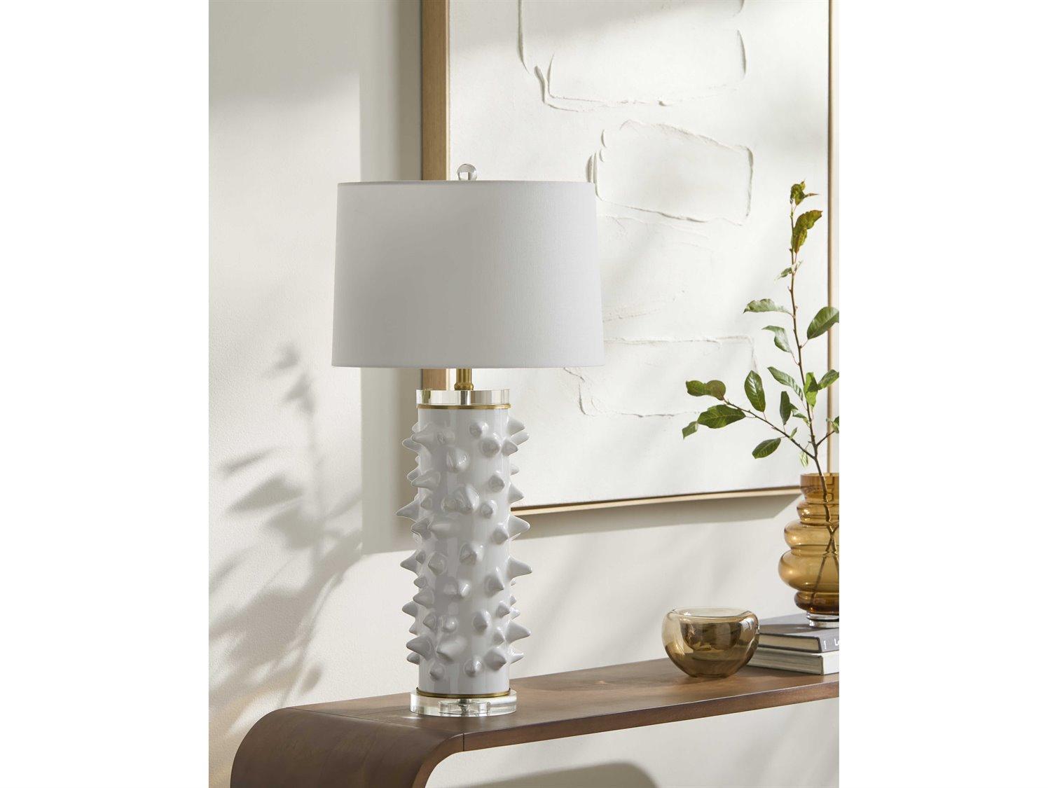 Surya Canary White Linen Buffet Lamp