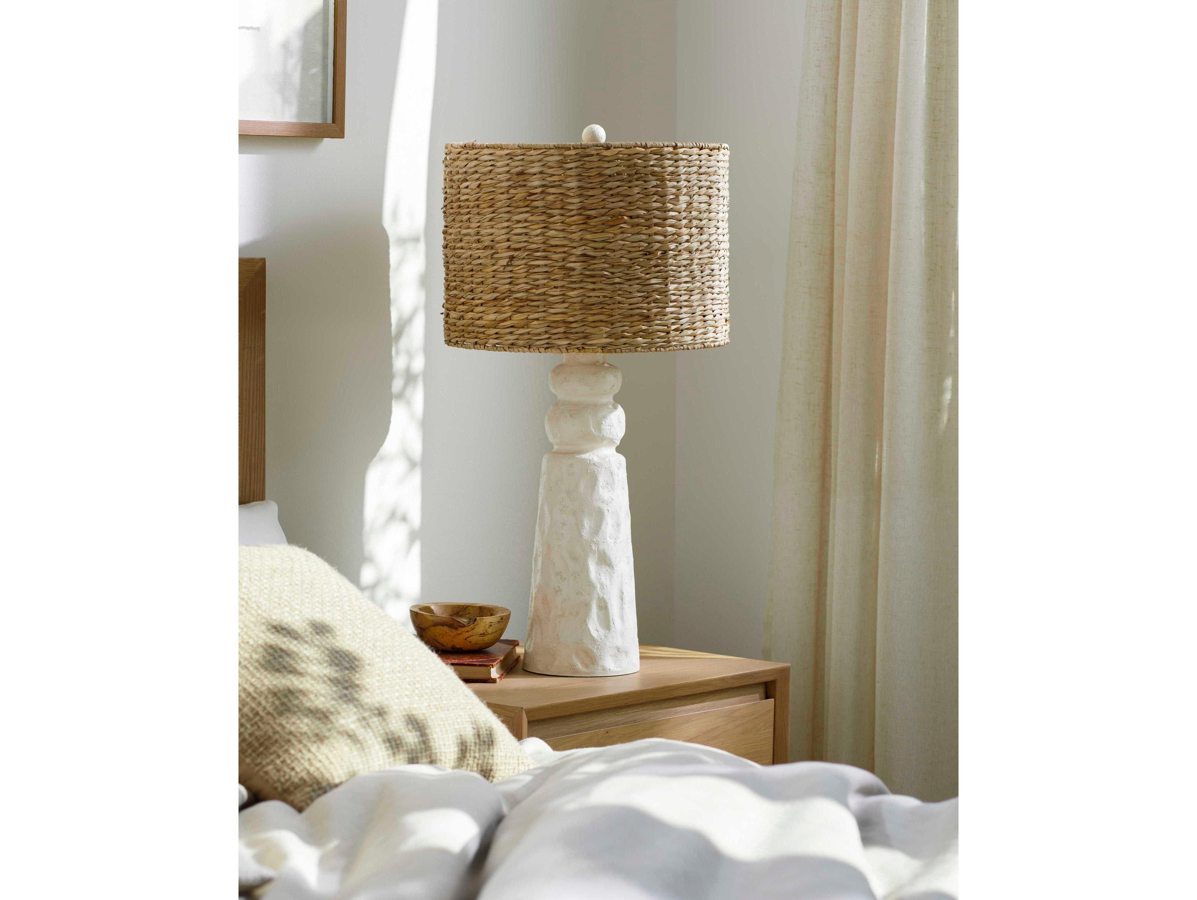 Surya Conway White Tan Seagrass Buffet Lamp