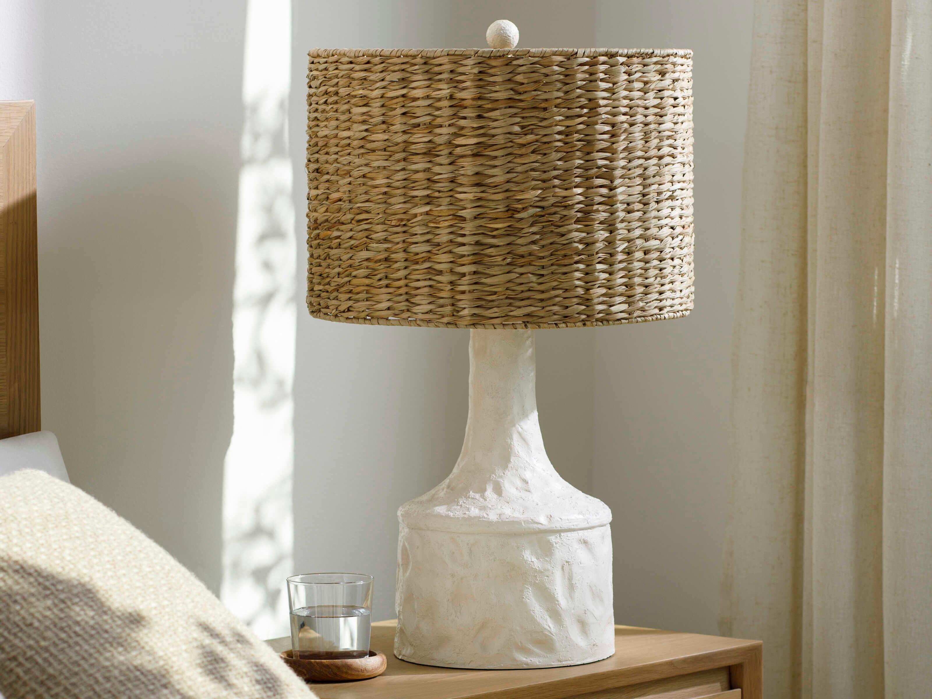 Surya Conway White Tan Seagrass Buffet Lamp