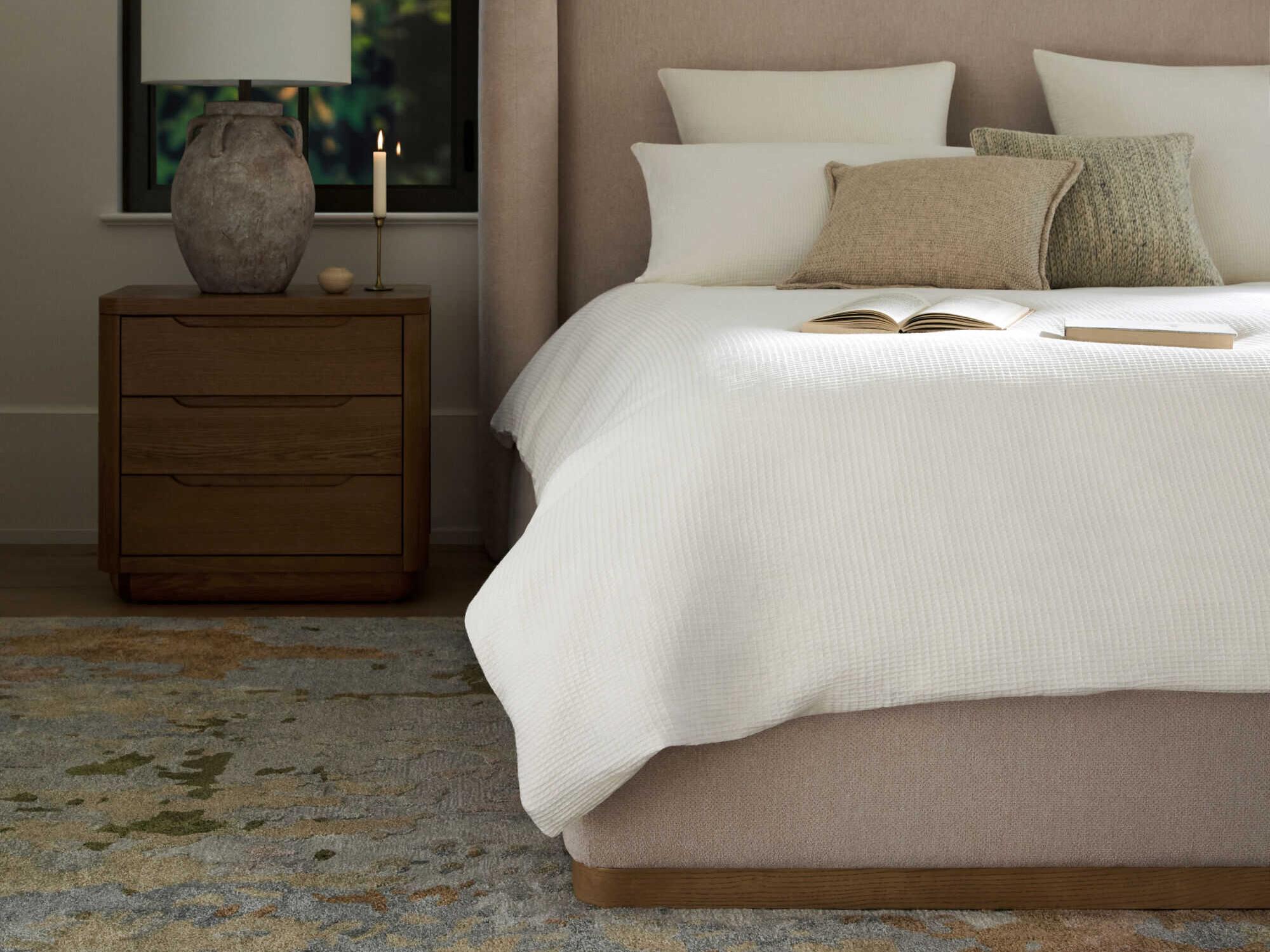 Surya Covina Brown Rubberwood Upholstered King Panel Bed