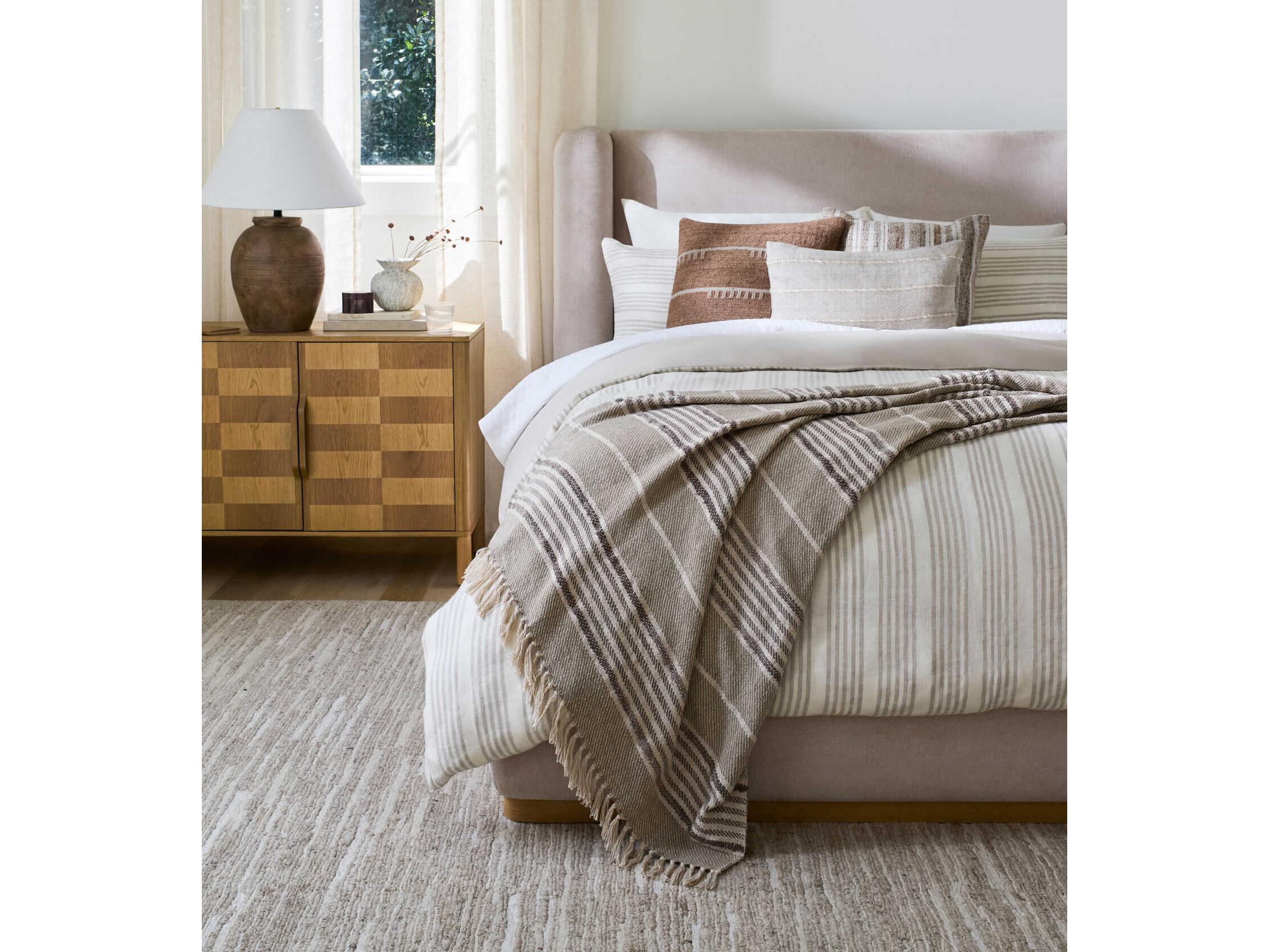 Surya Covina Brown Rubberwood Upholstered Queen Platform Bed