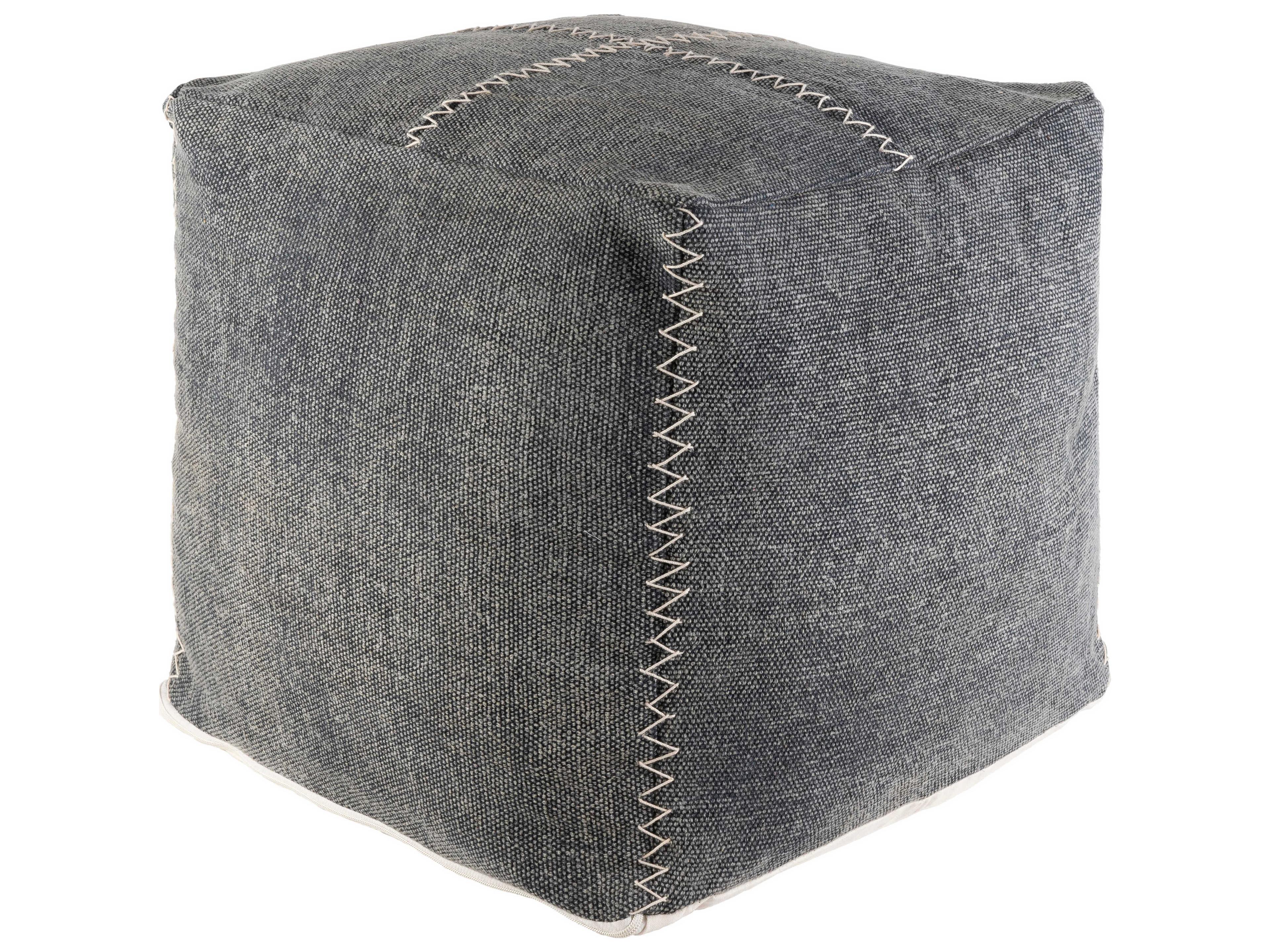 Surya Charlie Cream Gray Upholstered Ottoman