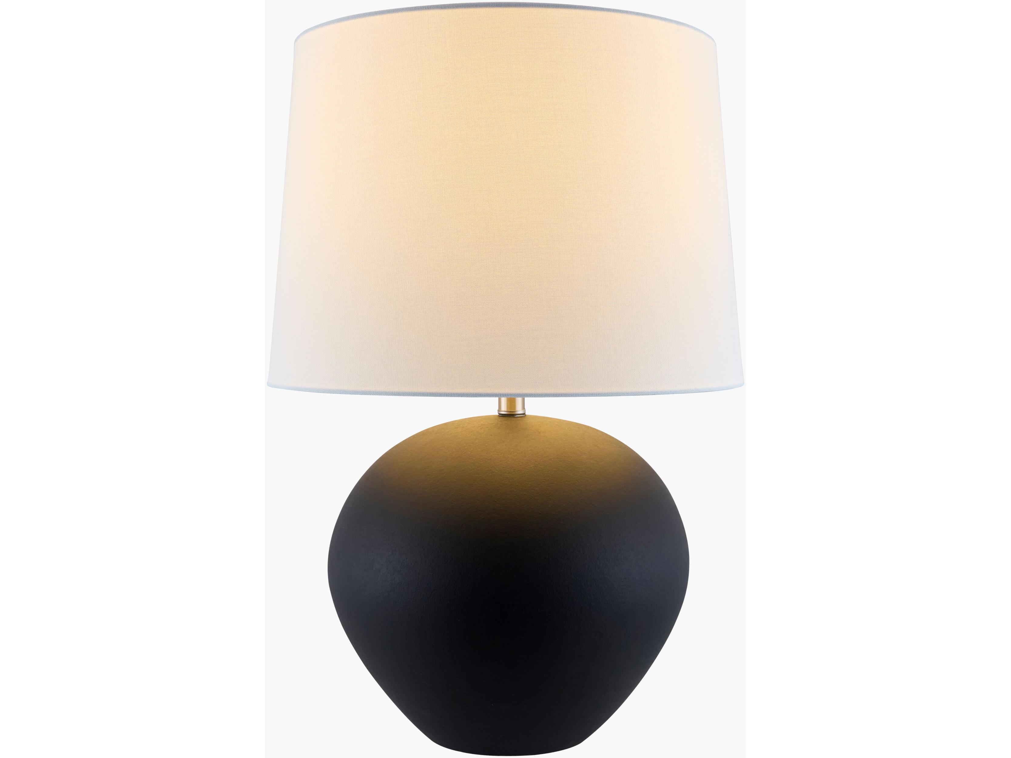 Surya Chronos Black White Cream Linen Table Lamp
