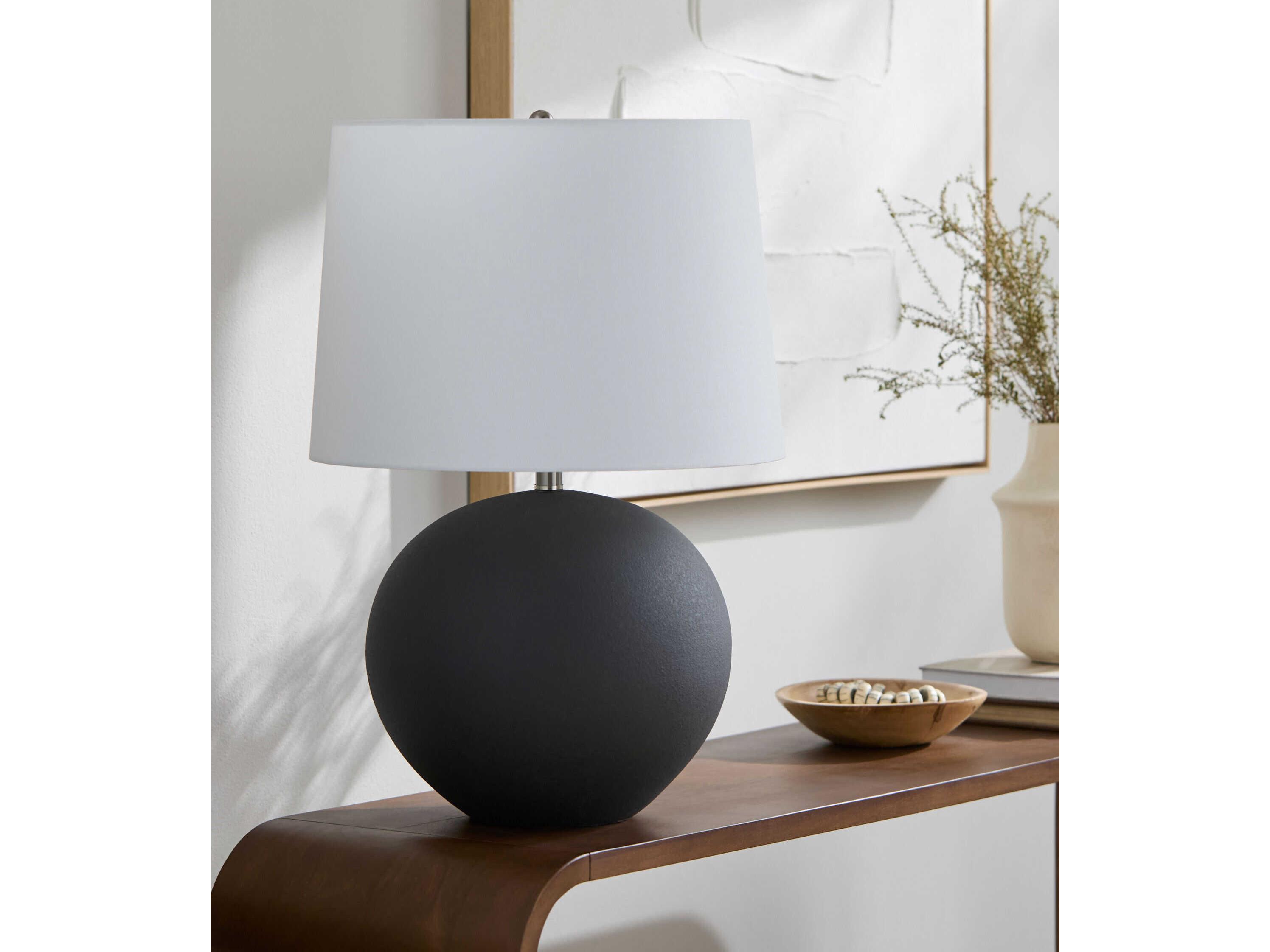 Surya Chronos Black White Cream Linen Table Lamp