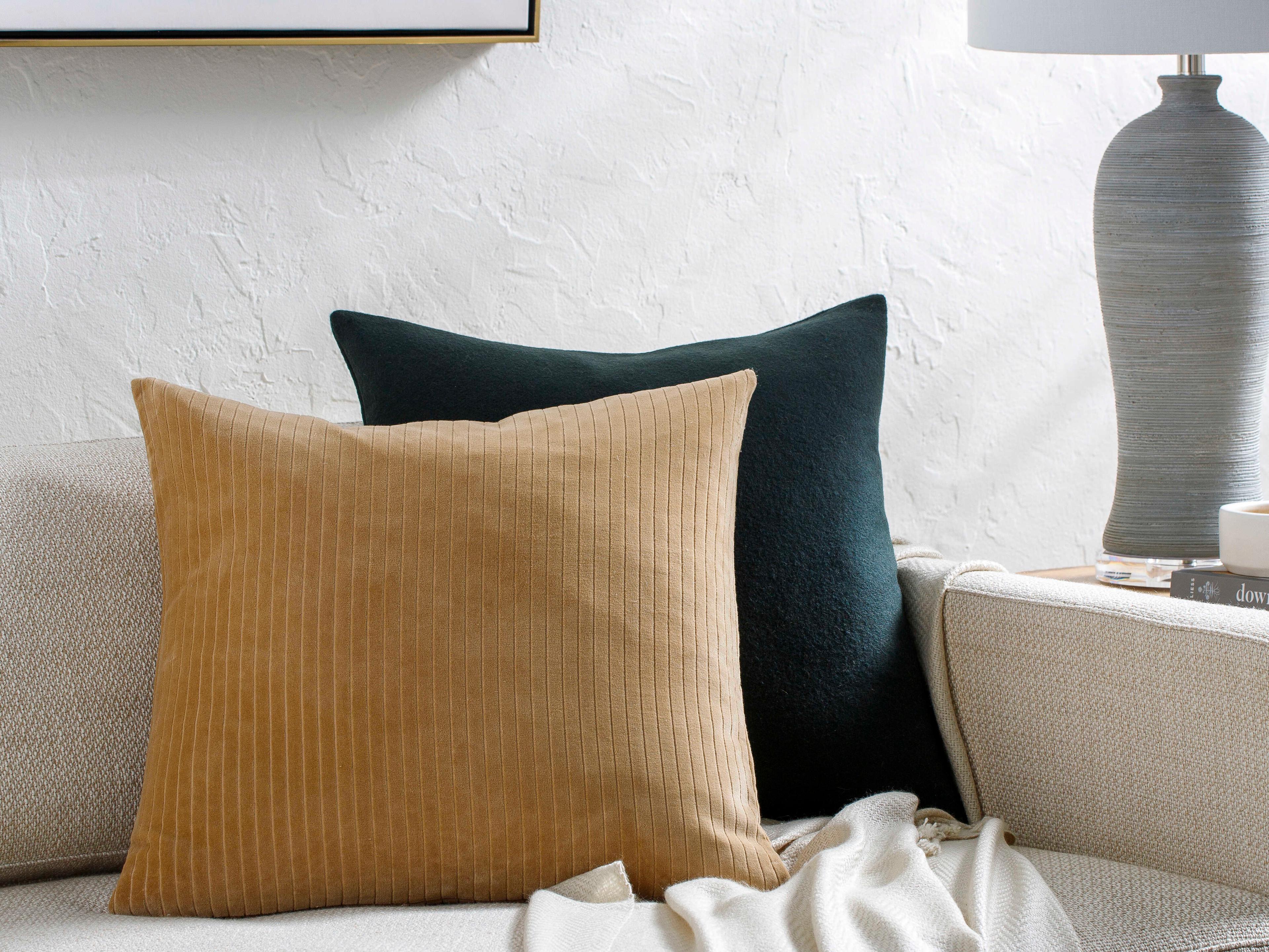 Surya Cotton Velvet Tan Pillow