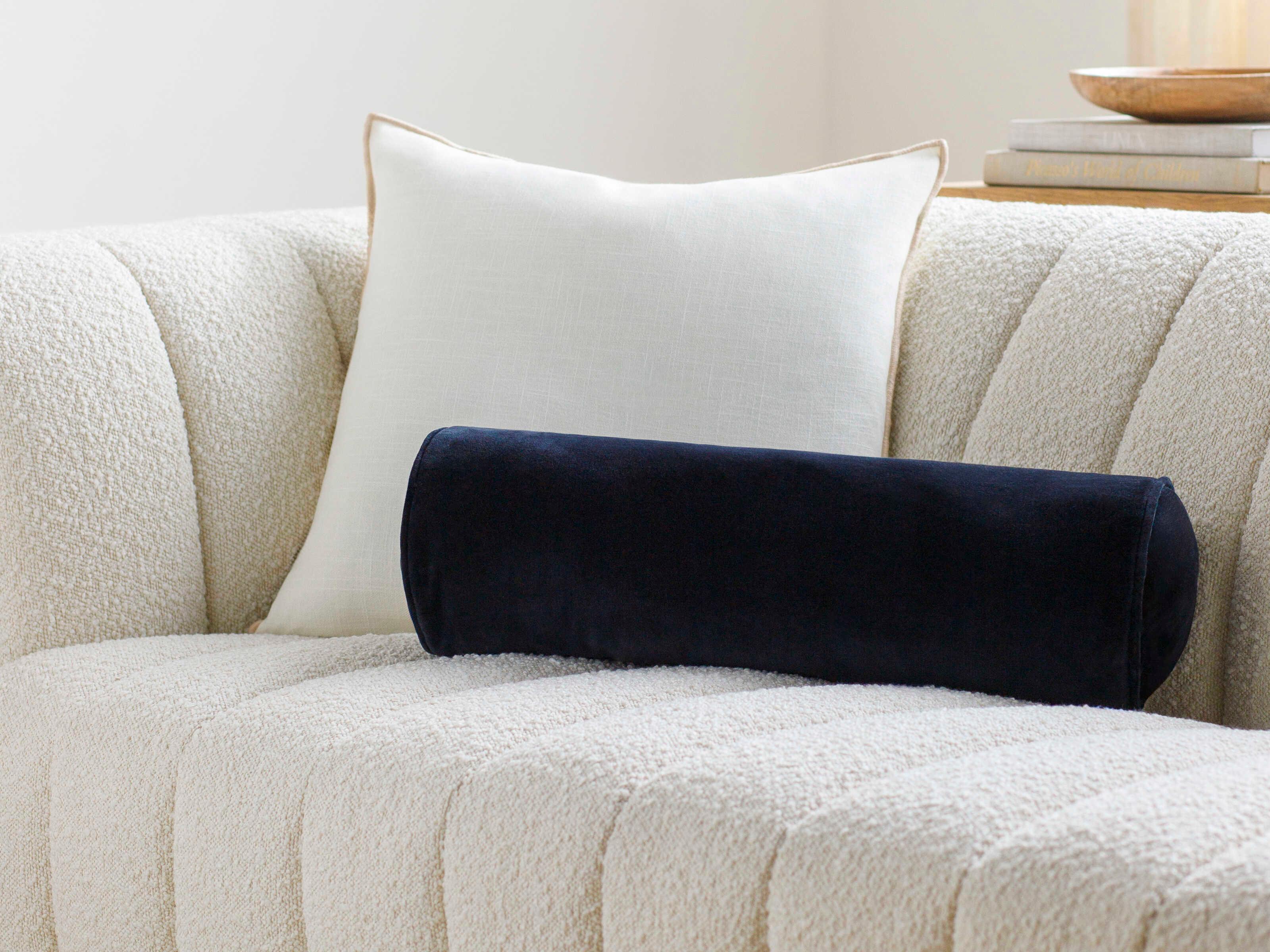 Surya Cotton Velvet Bolster Midnight Blue Pillow