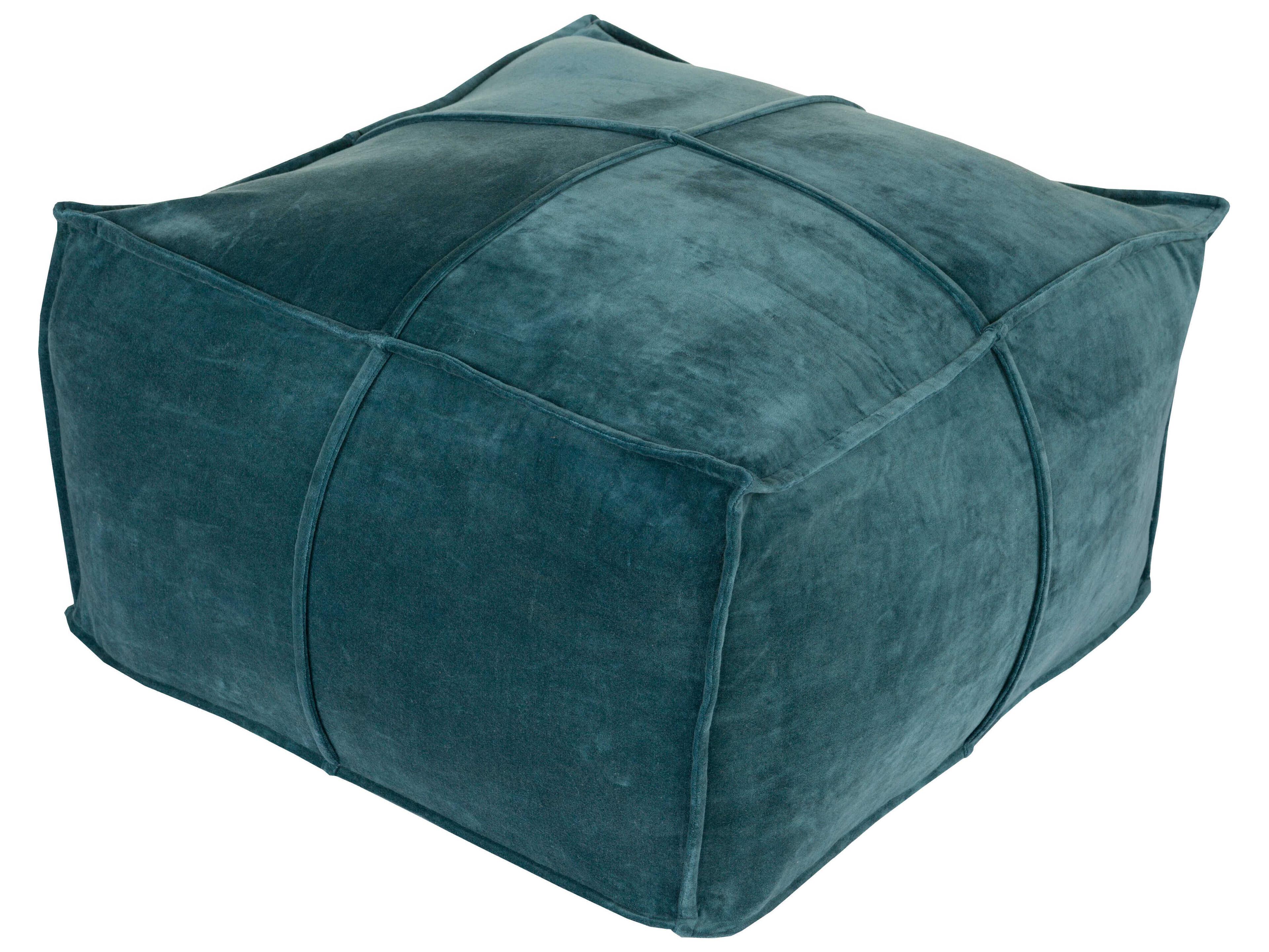 Surya Cotton Velvet Deep Teal Blue Ottoman