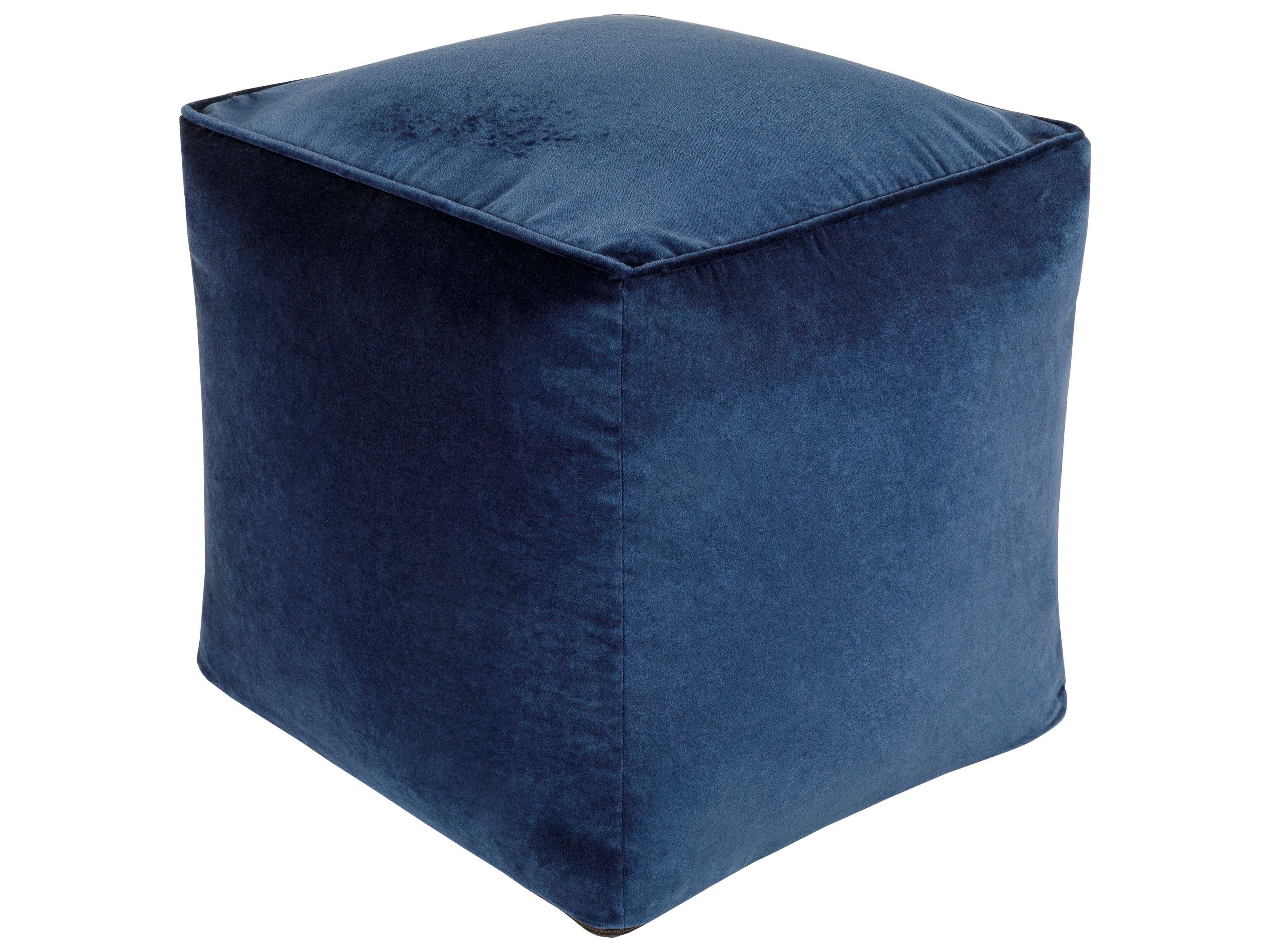 Surya Cotton Velvet Blue Ottoman