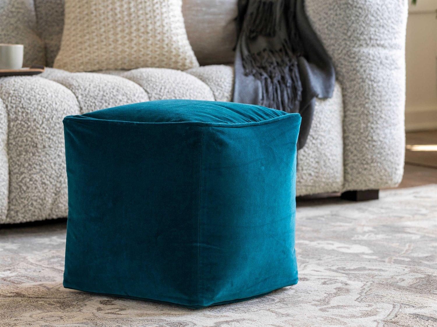 Surya Cotton Velvet Blue Upholstered Ottoman