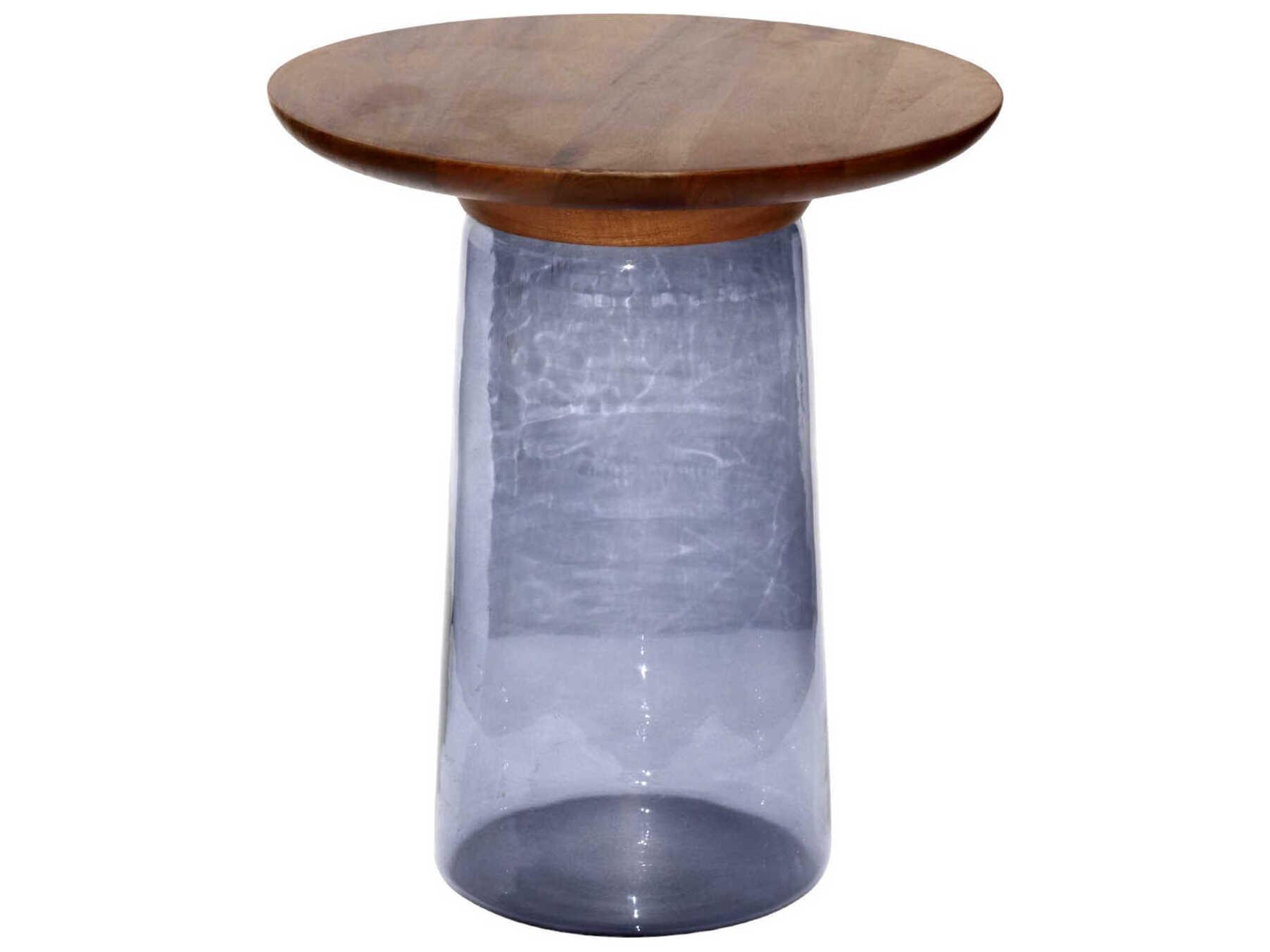 Surya Colwyn Round Wood Blue End Table