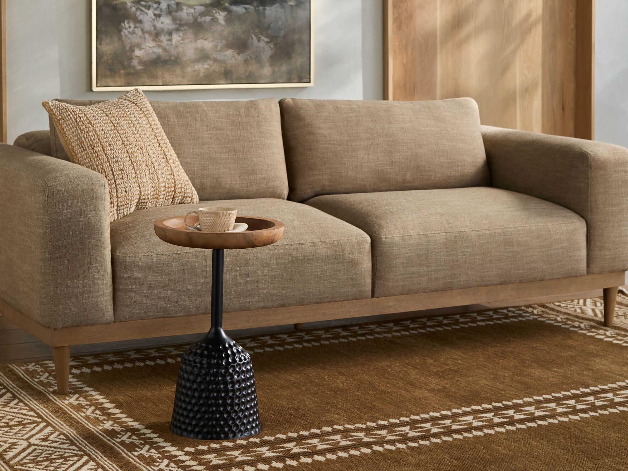 Surya Ditale Round Wood Brown Black End Table