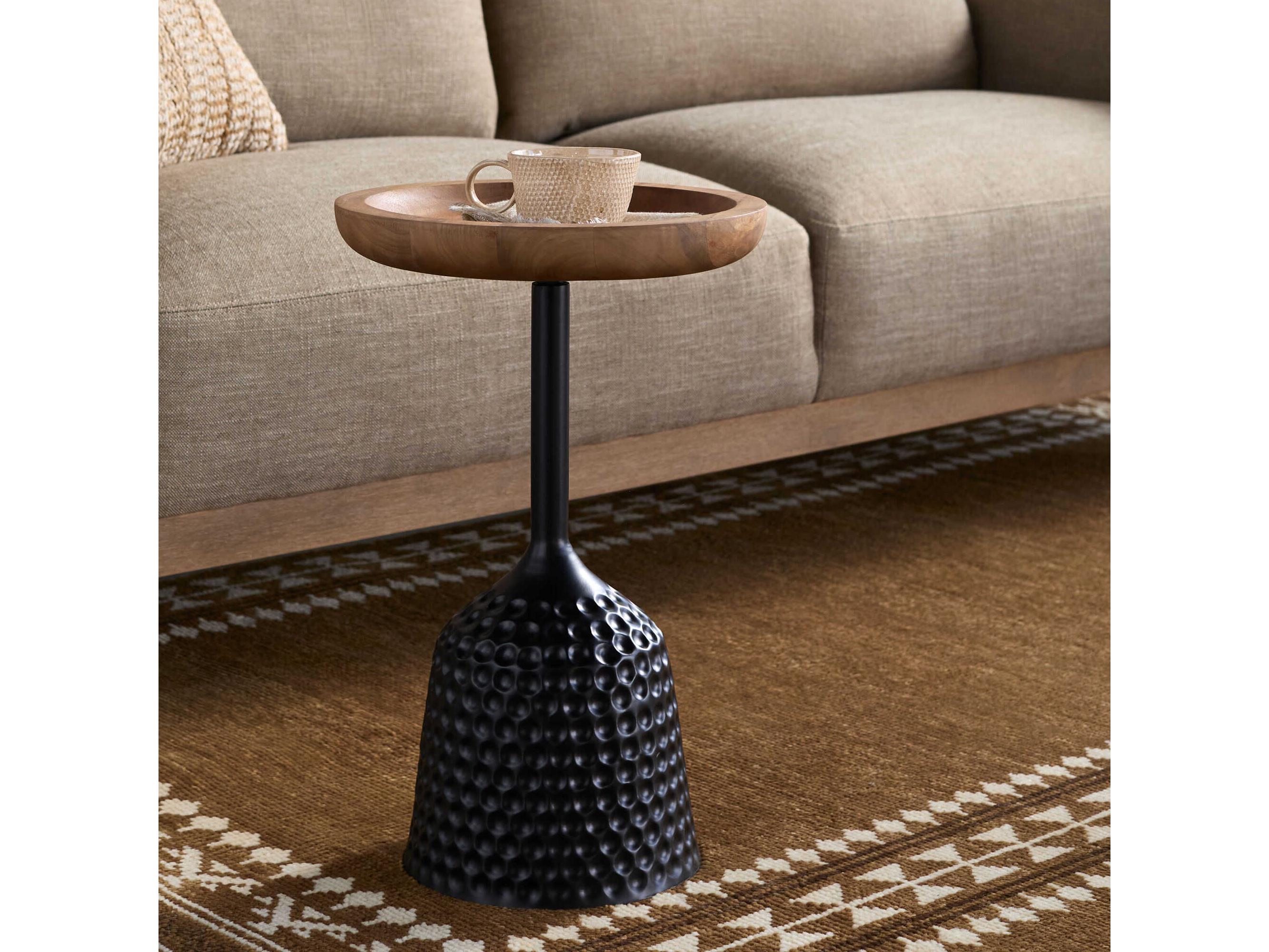 Surya Ditale Round Wood Brown Black End Table