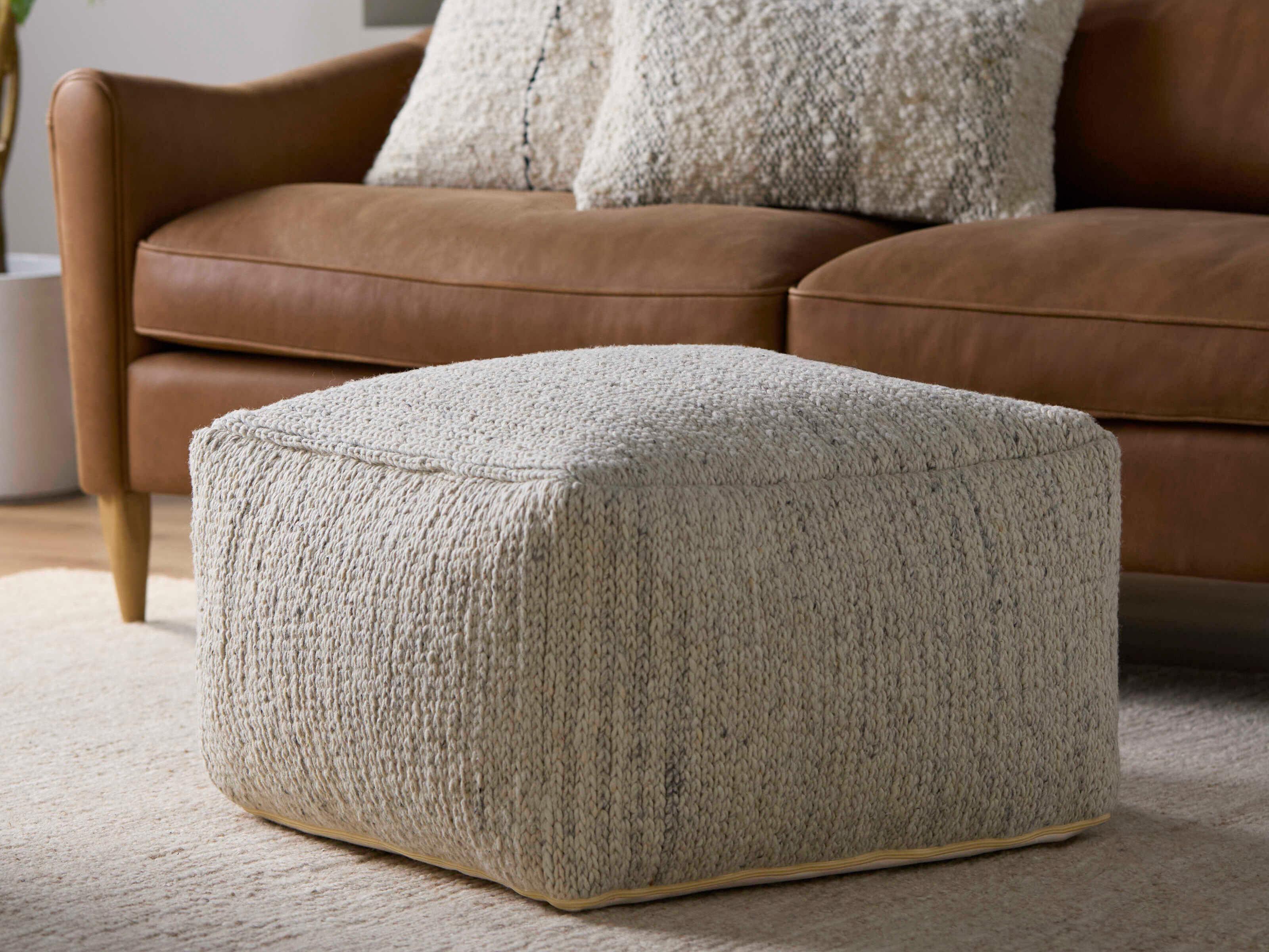 Surya Derby Cream Upholstered Pouf