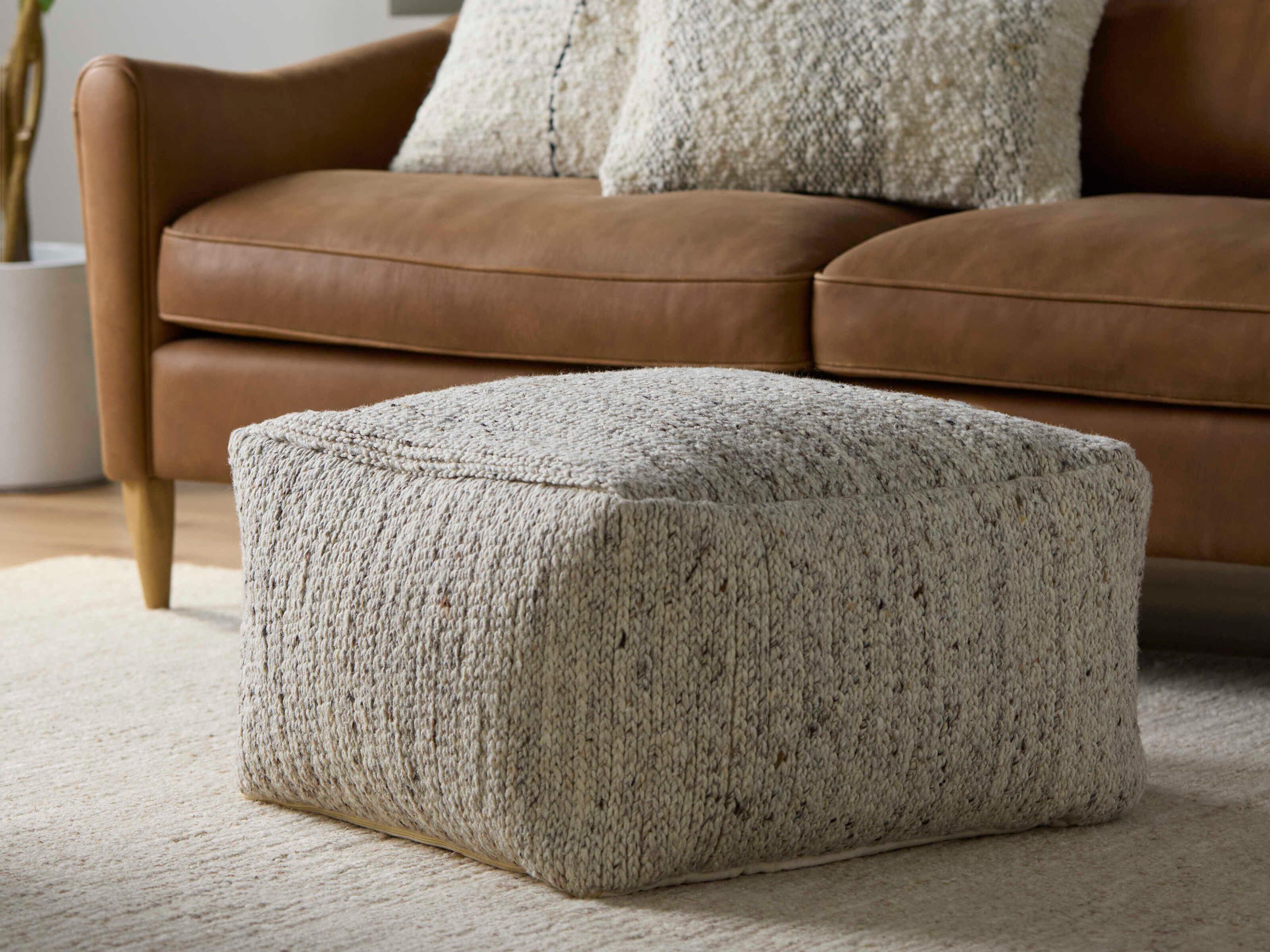 Surya Derby Oatmeal Beige Upholstered Pouf