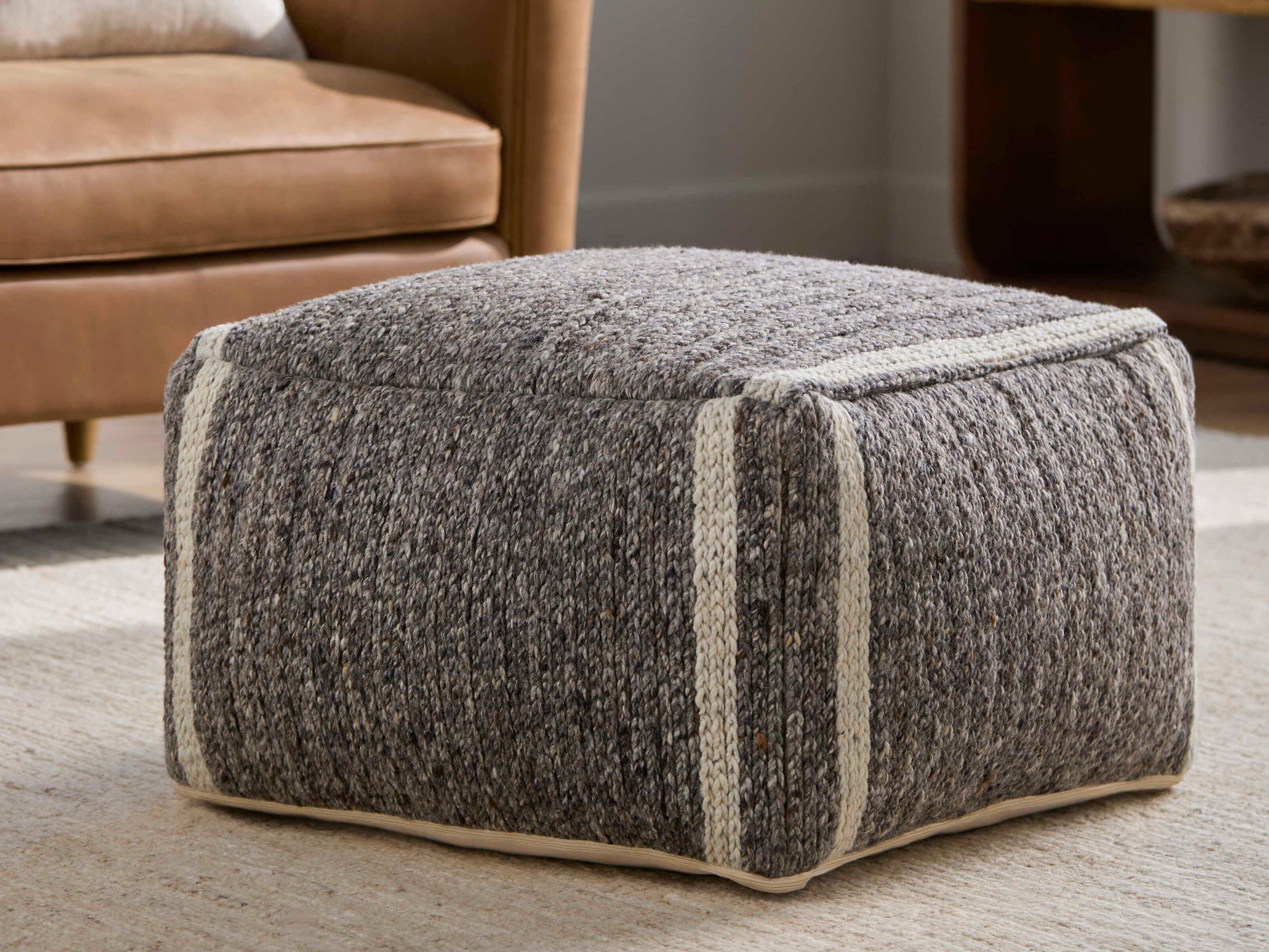 Surya Derby Brown Upholstered Pouf