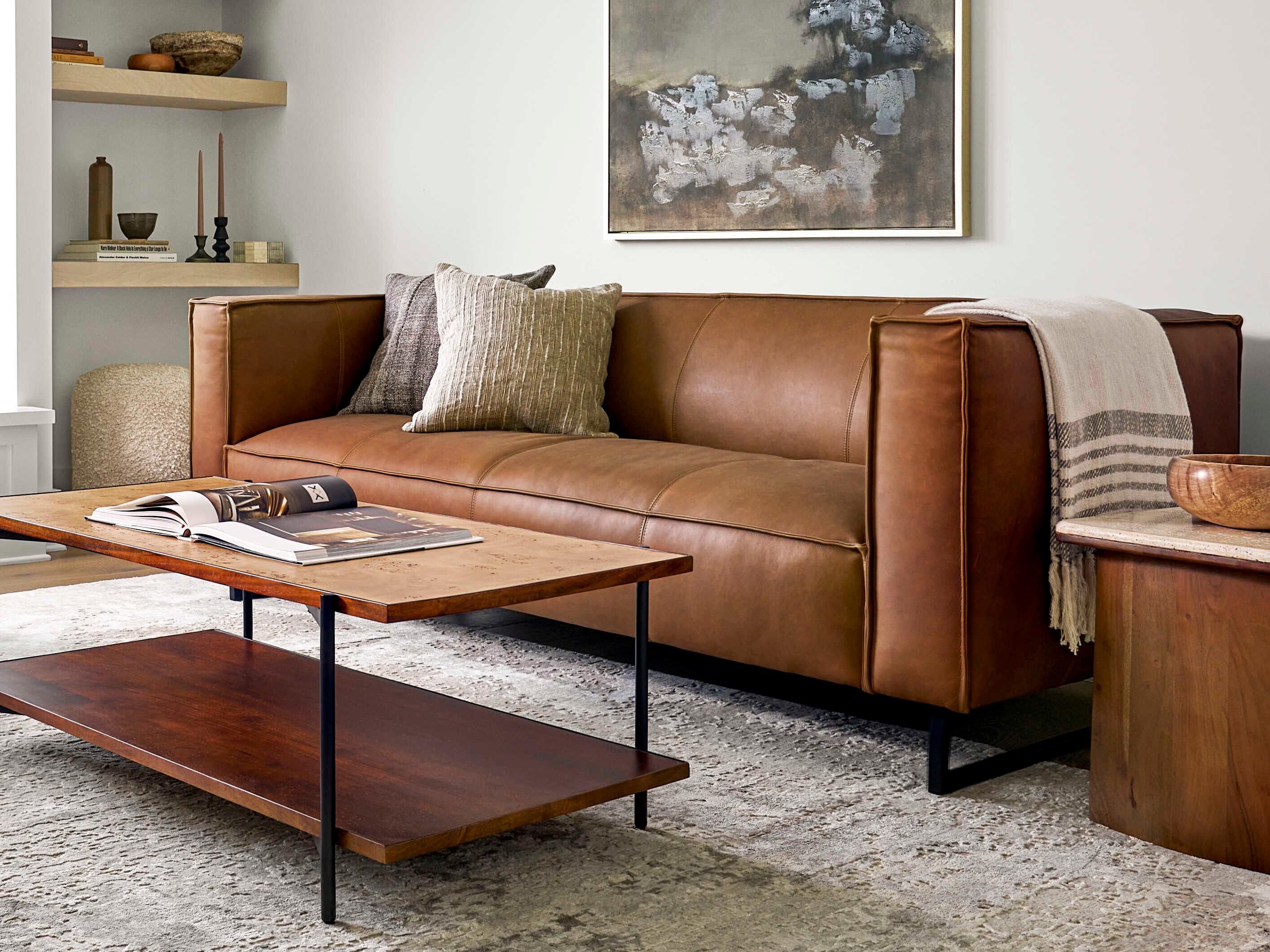 Surya Dylan Caramel Black Tan Leather Sofa