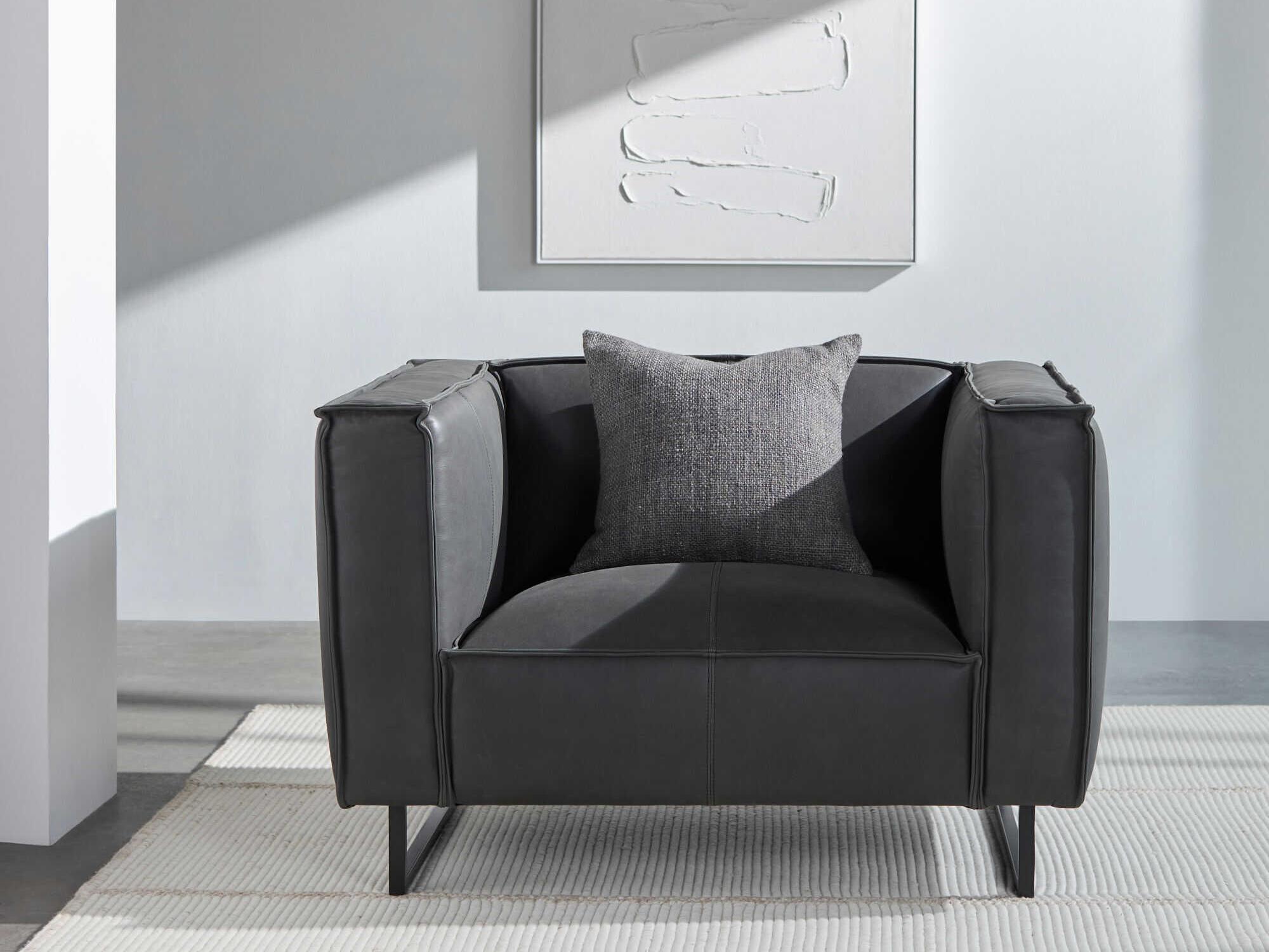 Surya Dylan Black Leather Accent Chair