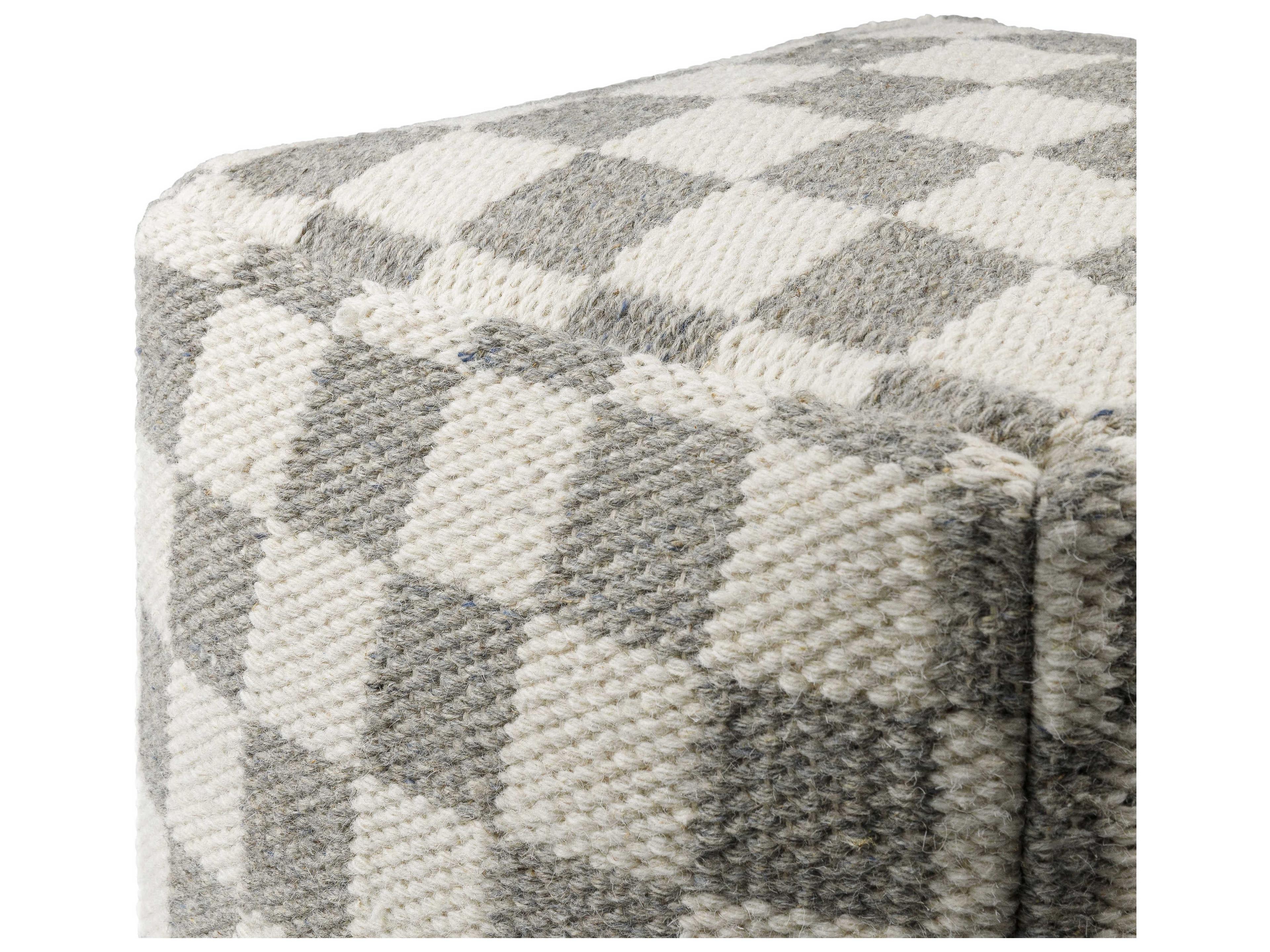 Surya Preethi Ivory Gray Upholstered Pouf