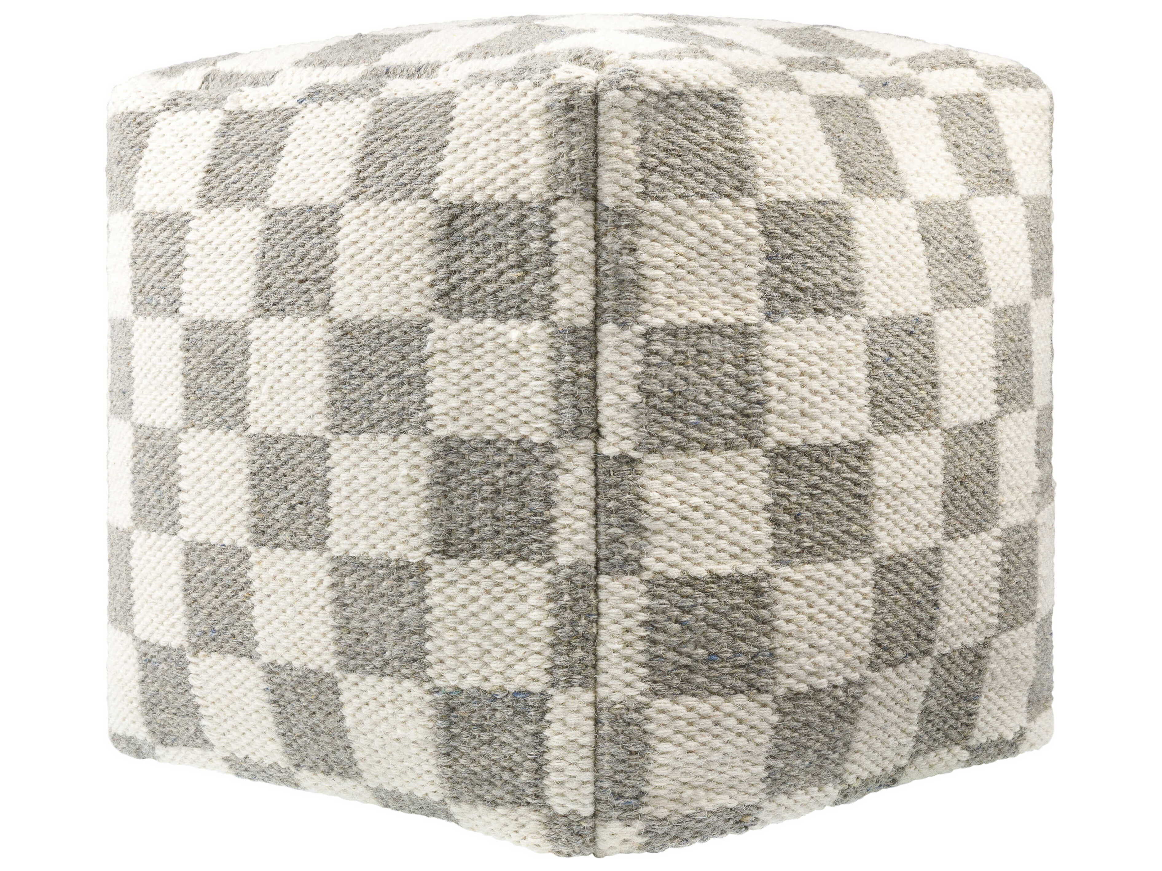 Surya Preethi Ivory Gray Upholstered Pouf