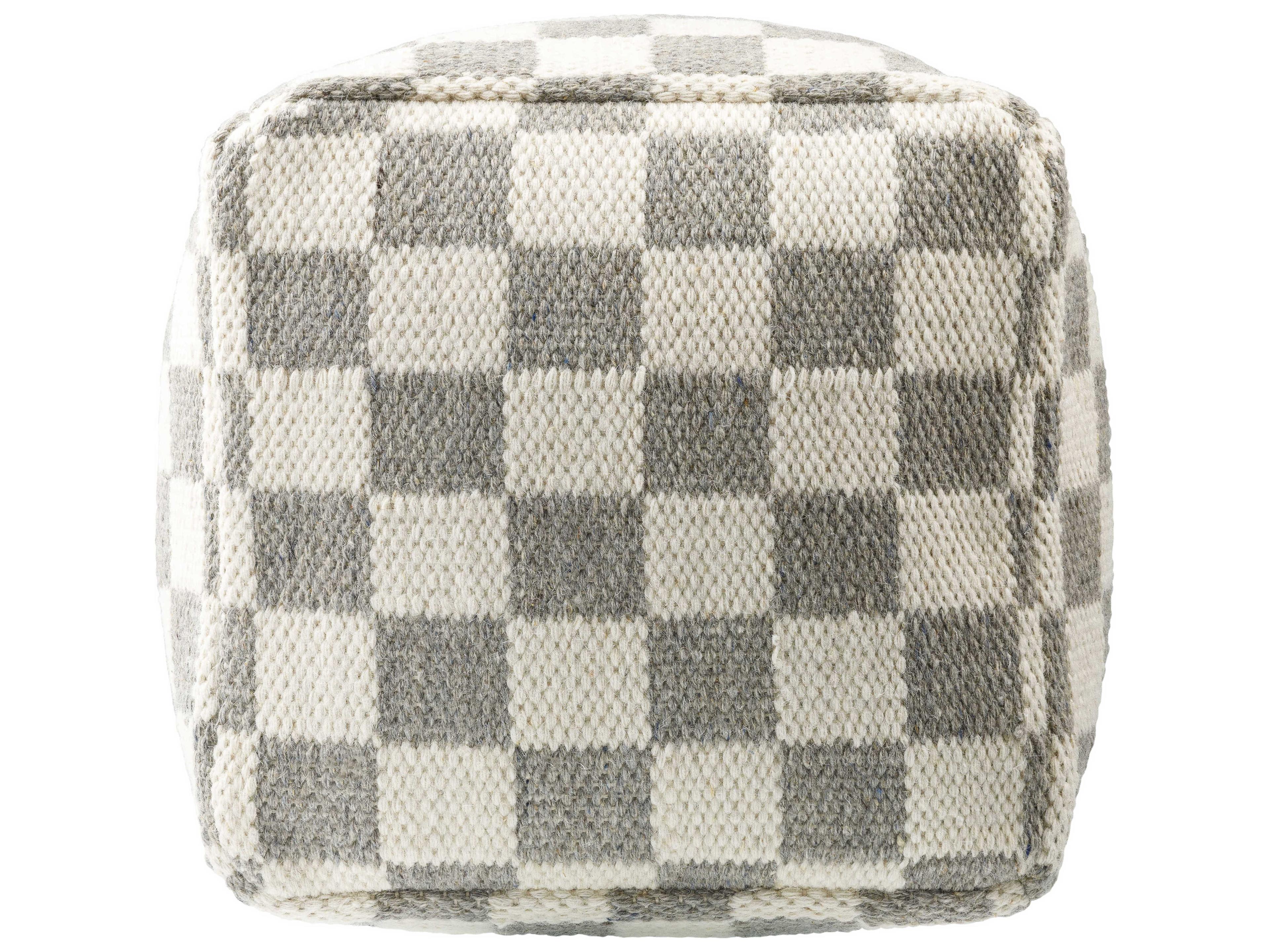 Surya Preethi Ivory Gray Upholstered Pouf