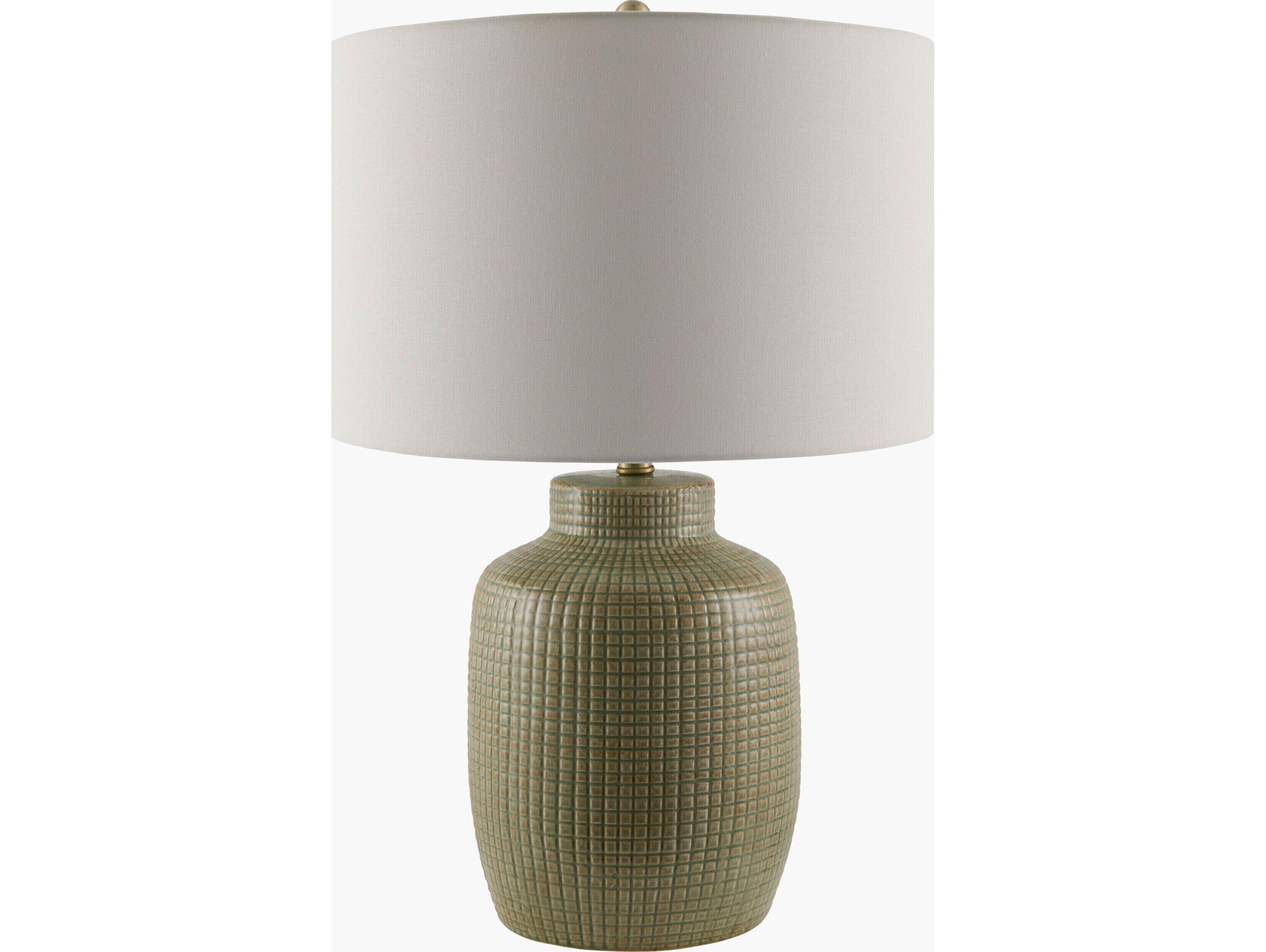 Surya Brie Glazed Aqua White Linen Green Buffet Lamp