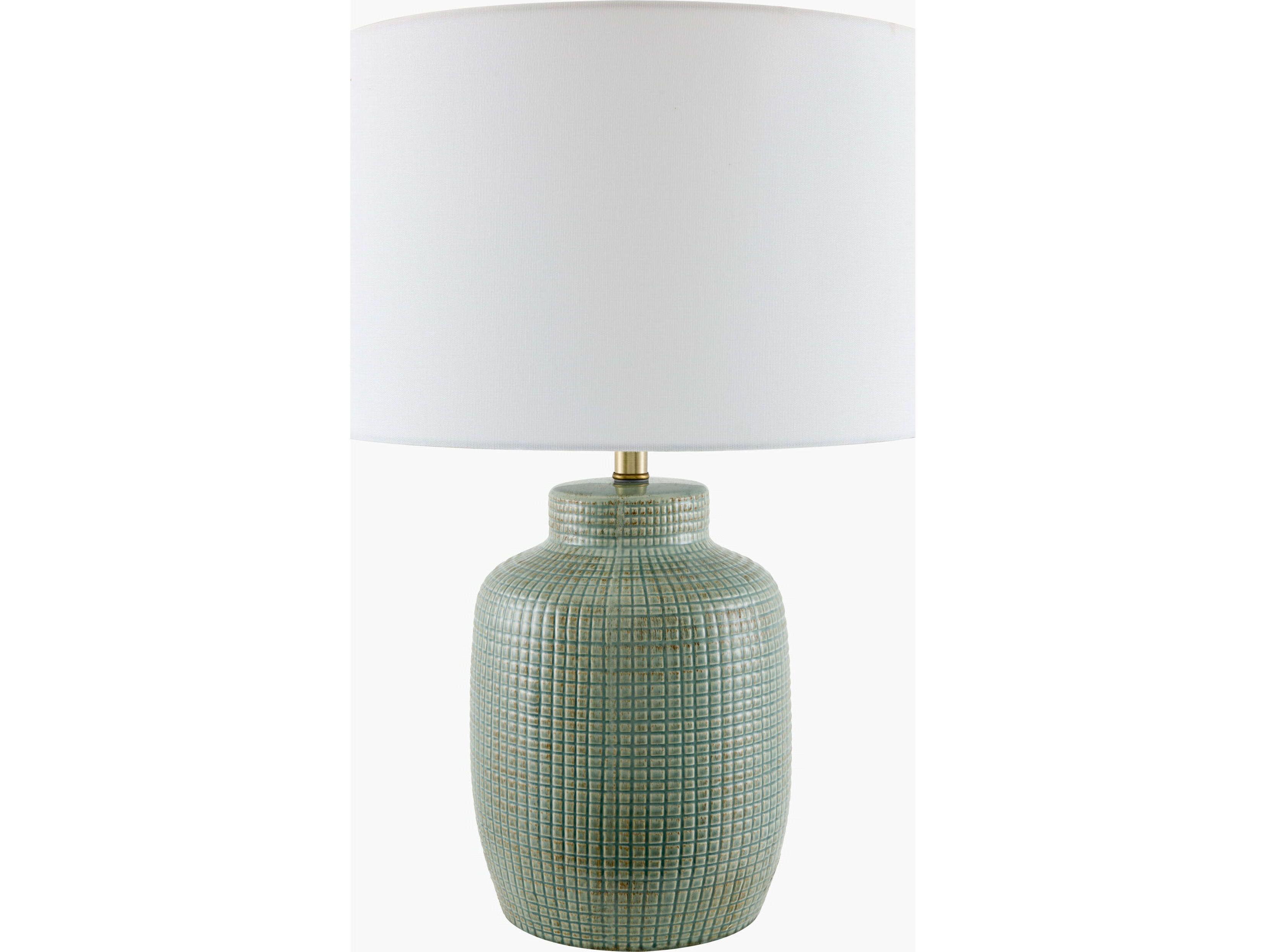 Surya Brie Glazed Green White Linen Buffet Lamp