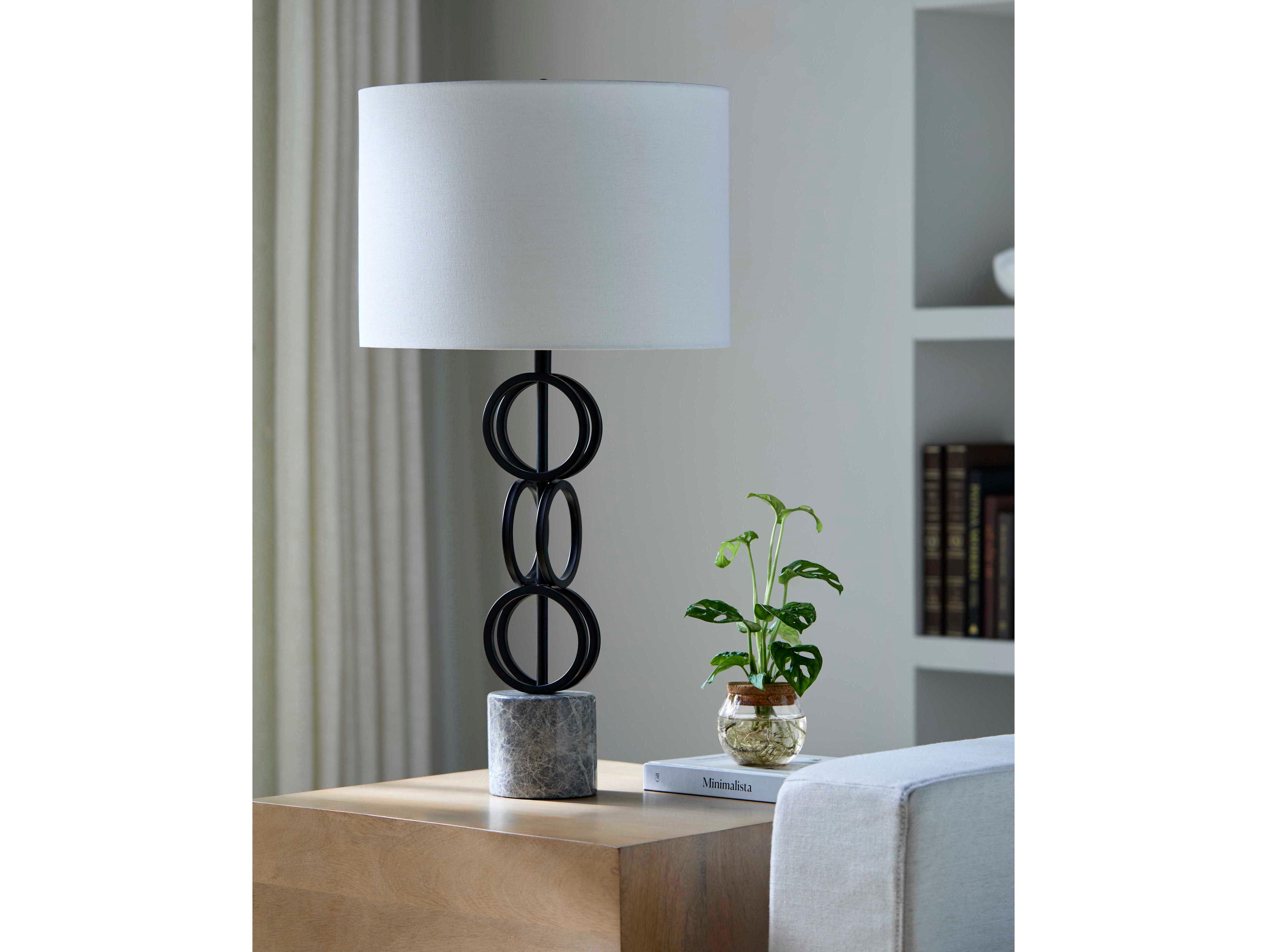 Surya Evans Black White Linen Buffet Lamp