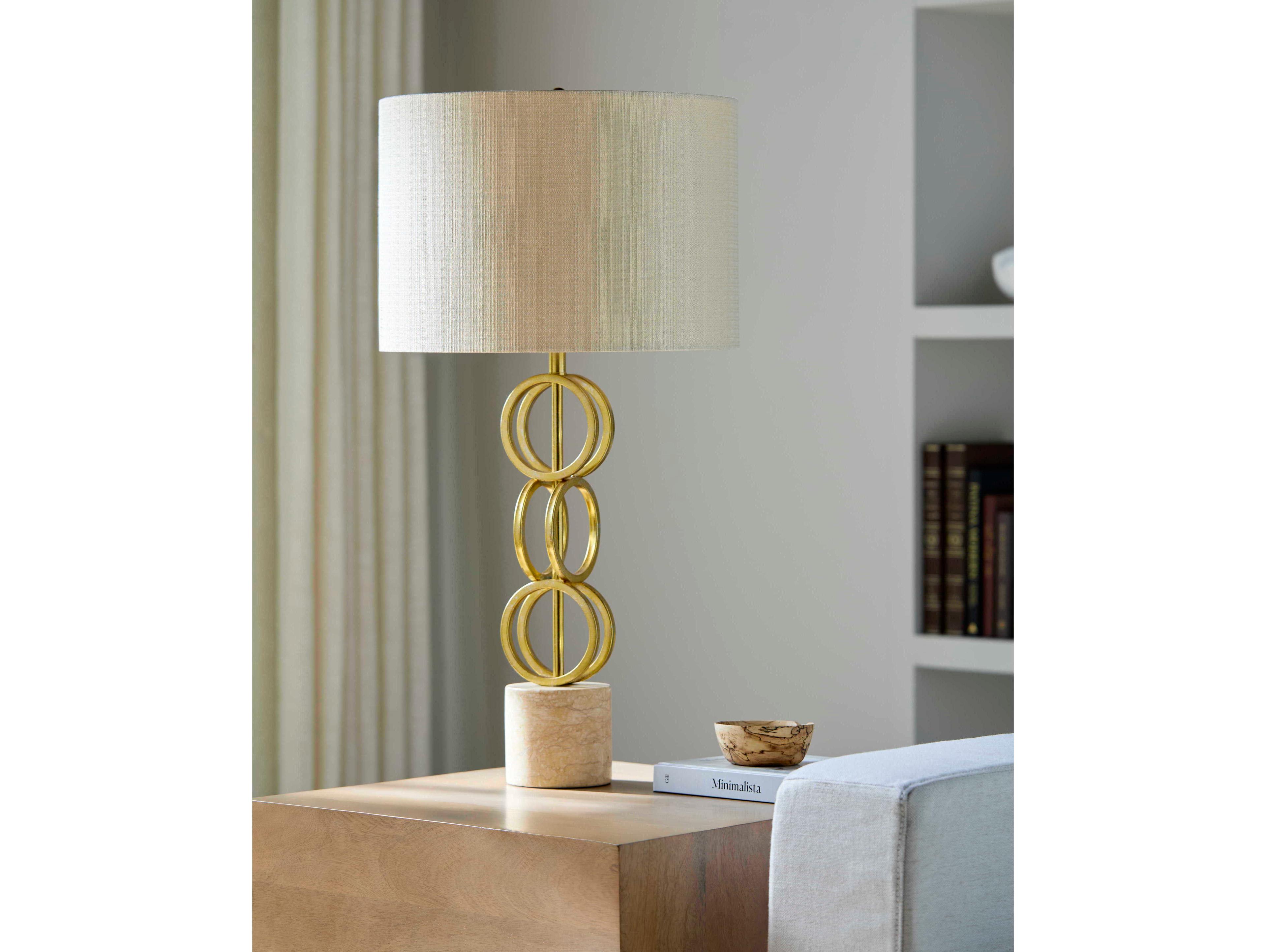 Surya Evans Gold Beige Linen Buffet Lamp