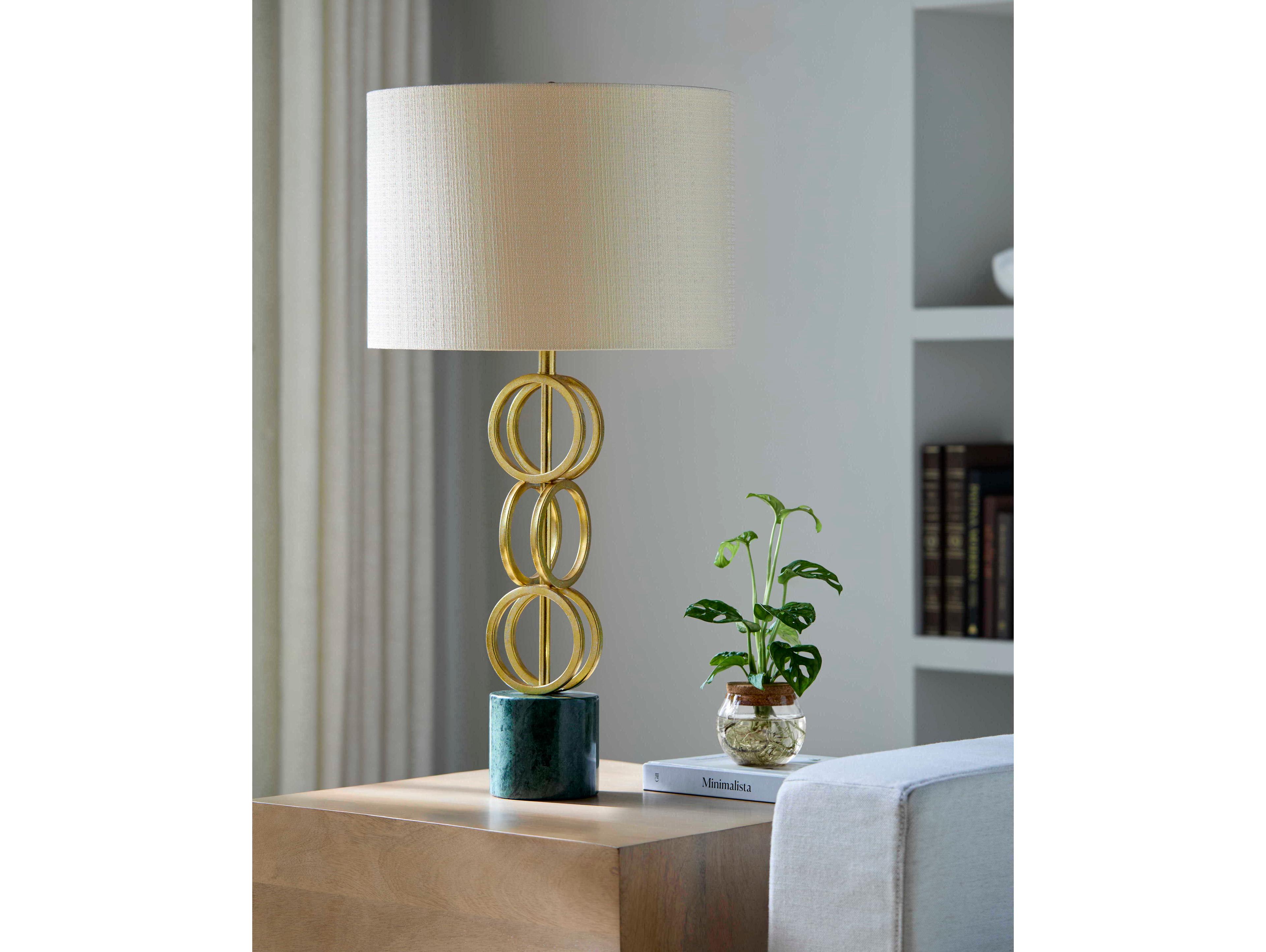 Surya Evans Gold Beige Linen Buffet Lamp