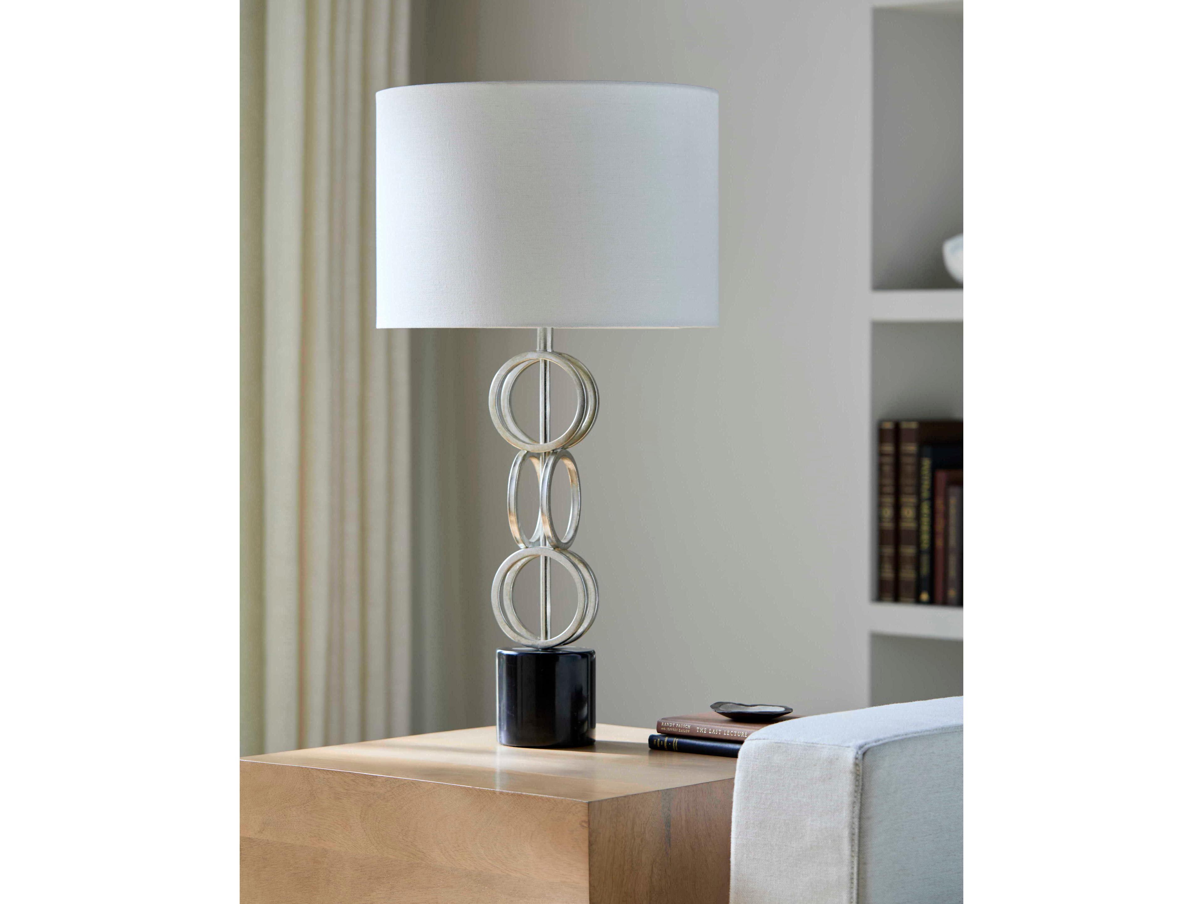 Surya Evans Silver Gray White Linen Buffet Lamp