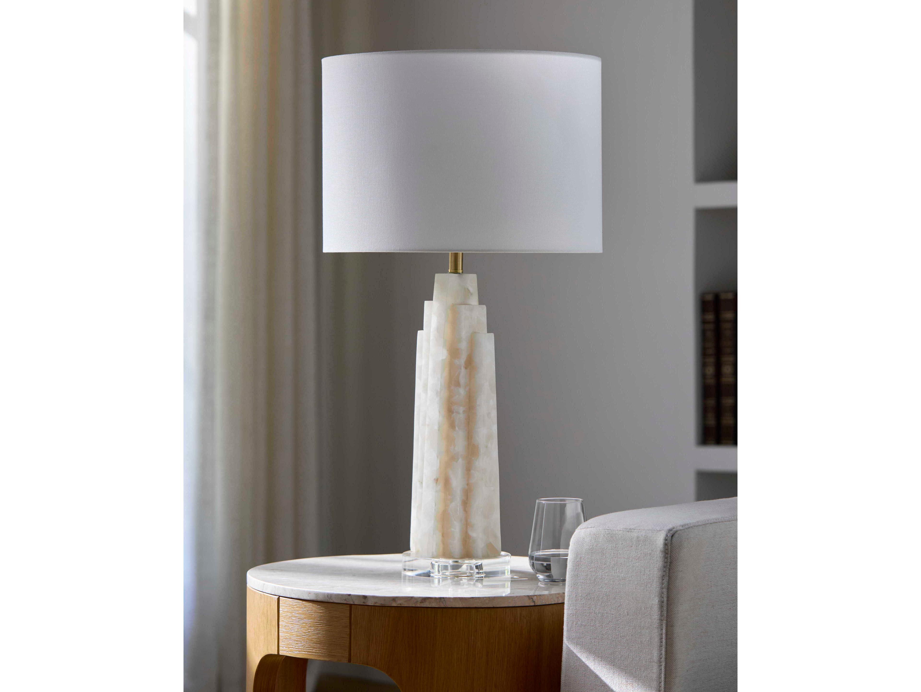 Surya Falaise Cream White Linen Off Buffet Lamp