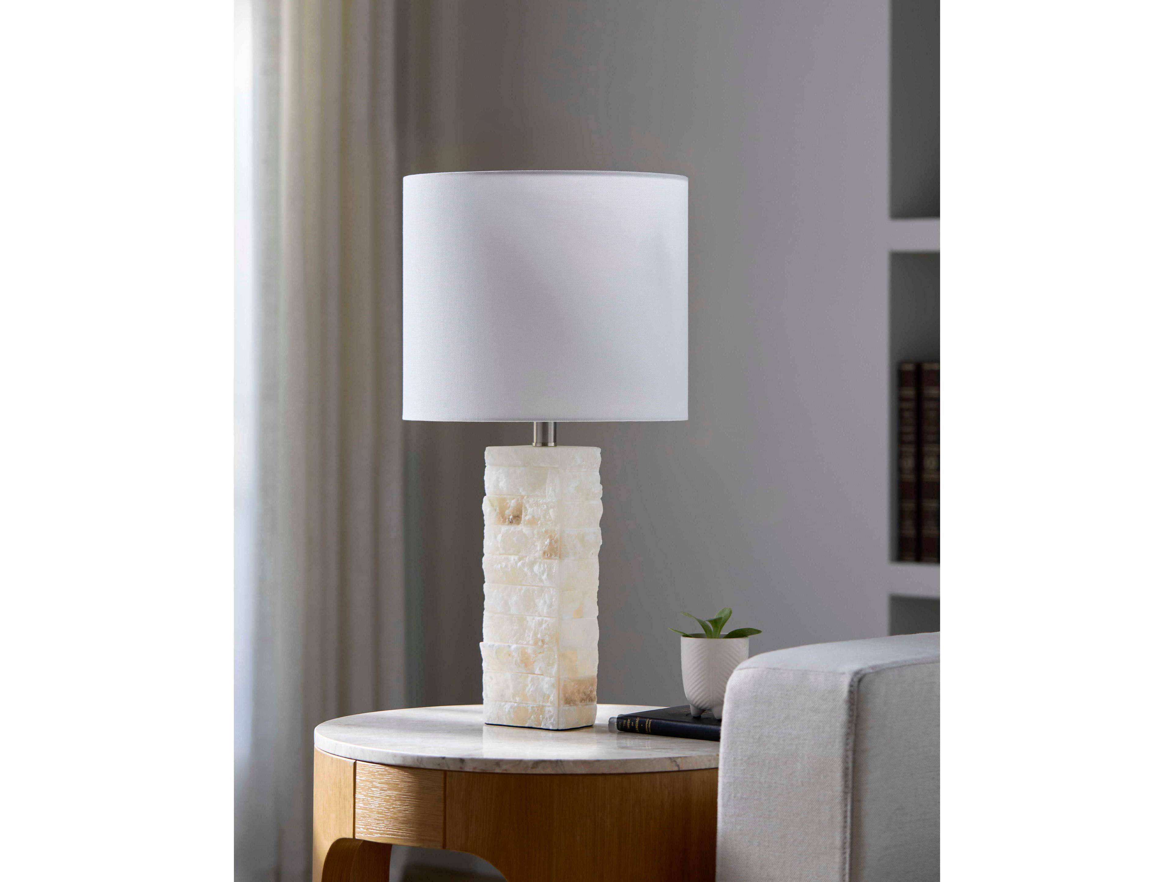 Surya Falaise Cream White Linen Off Table Lamp