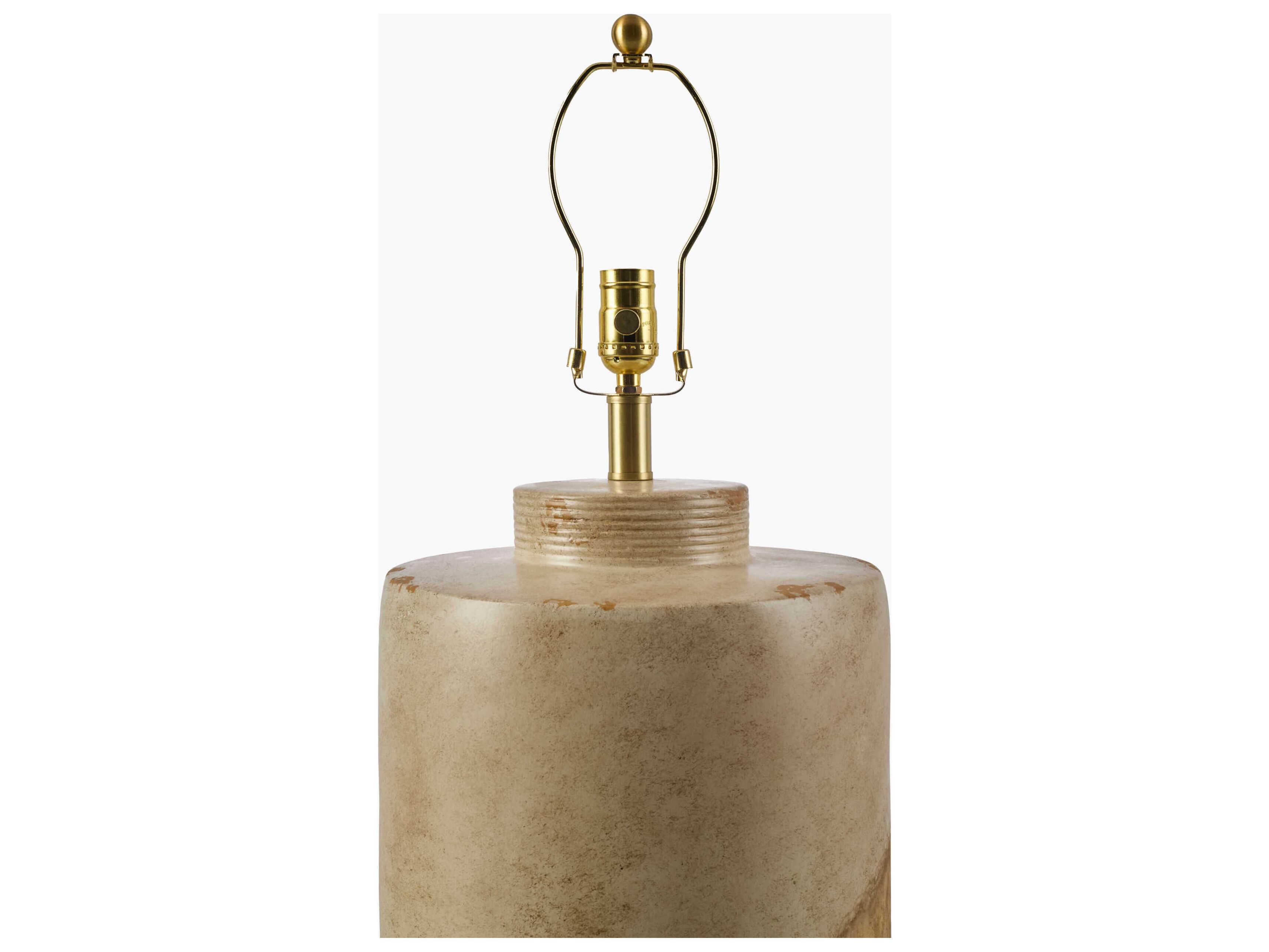 Surya Furbara Khaki White Linen Brown Buffet Lamp