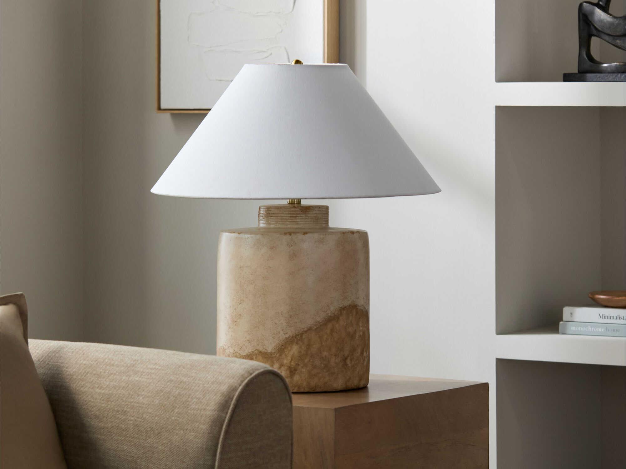 Surya Furbara Khaki White Linen Brown Buffet Lamp