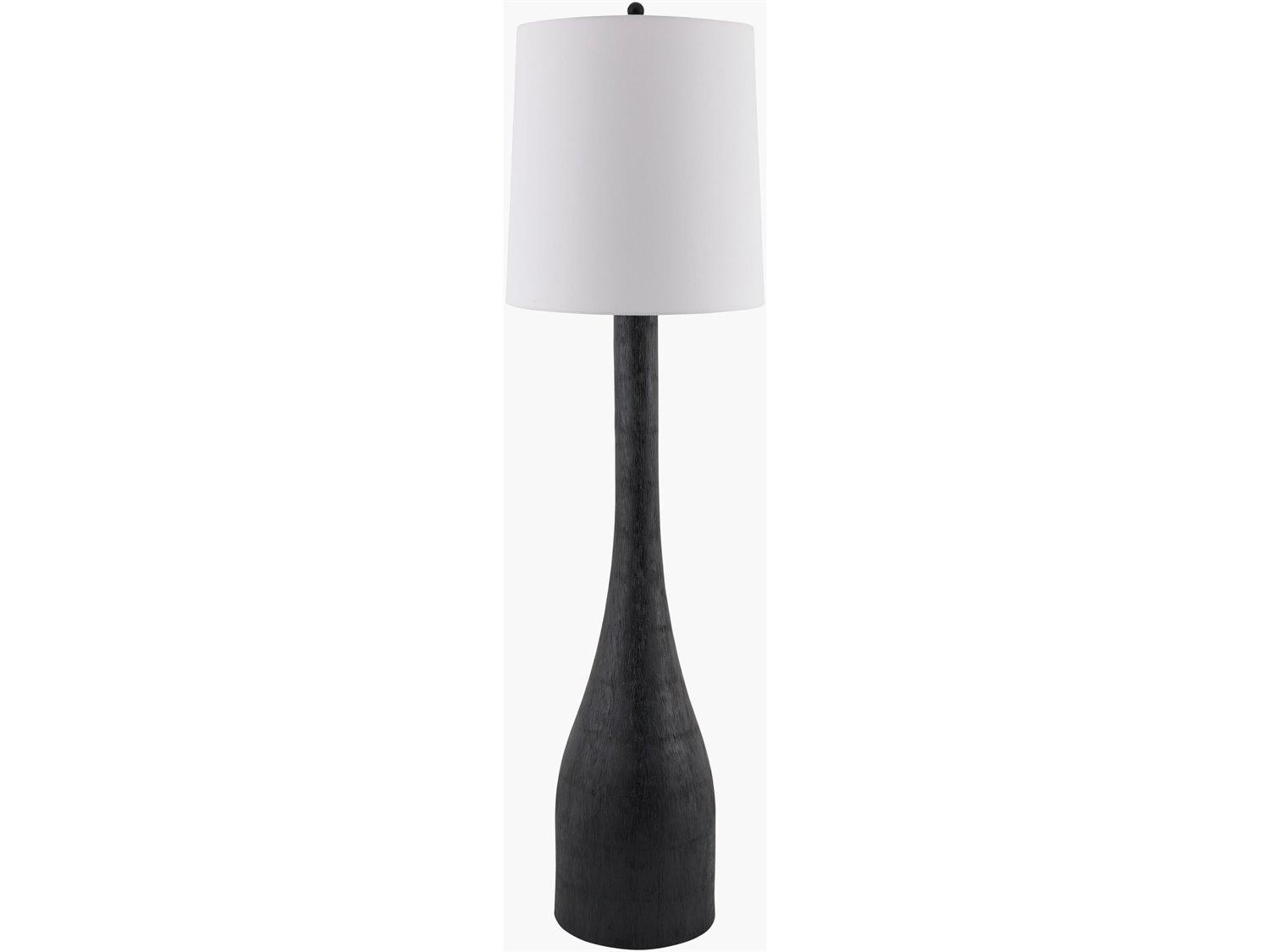 Surya Fonce Black White Linen Floor Lamp