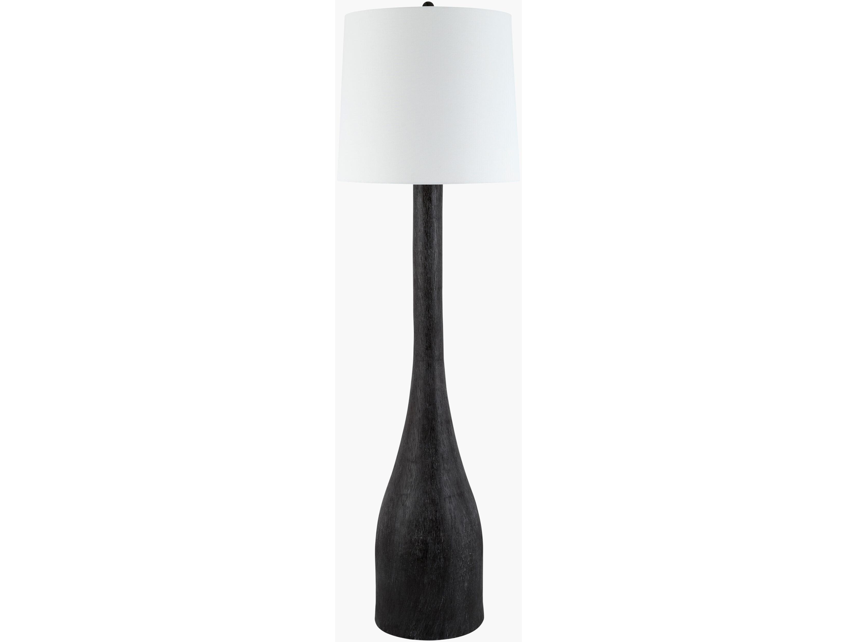 Surya Fonce Dark Brown White Linen Black Floor Lamp