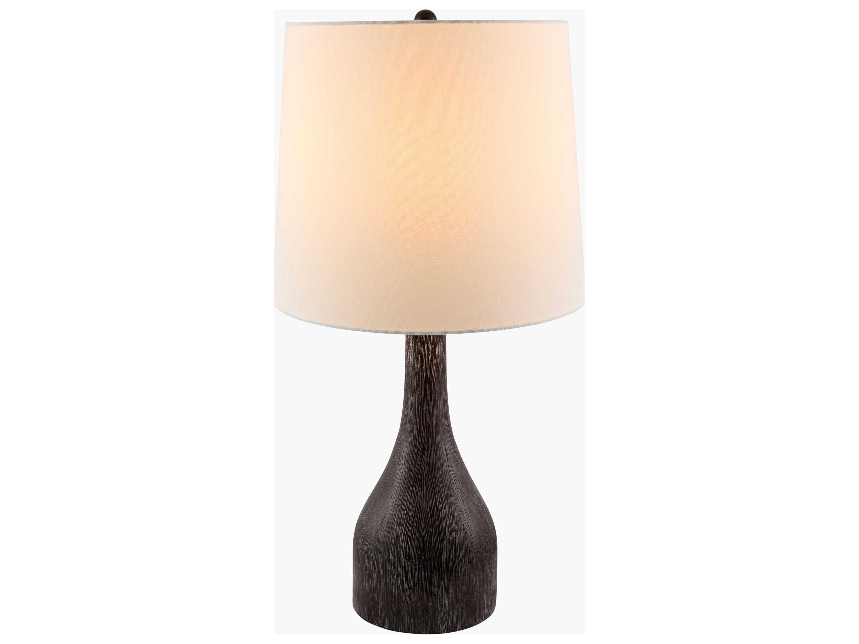 Surya Fonce Dark Brown White Linen Buffet Lamp