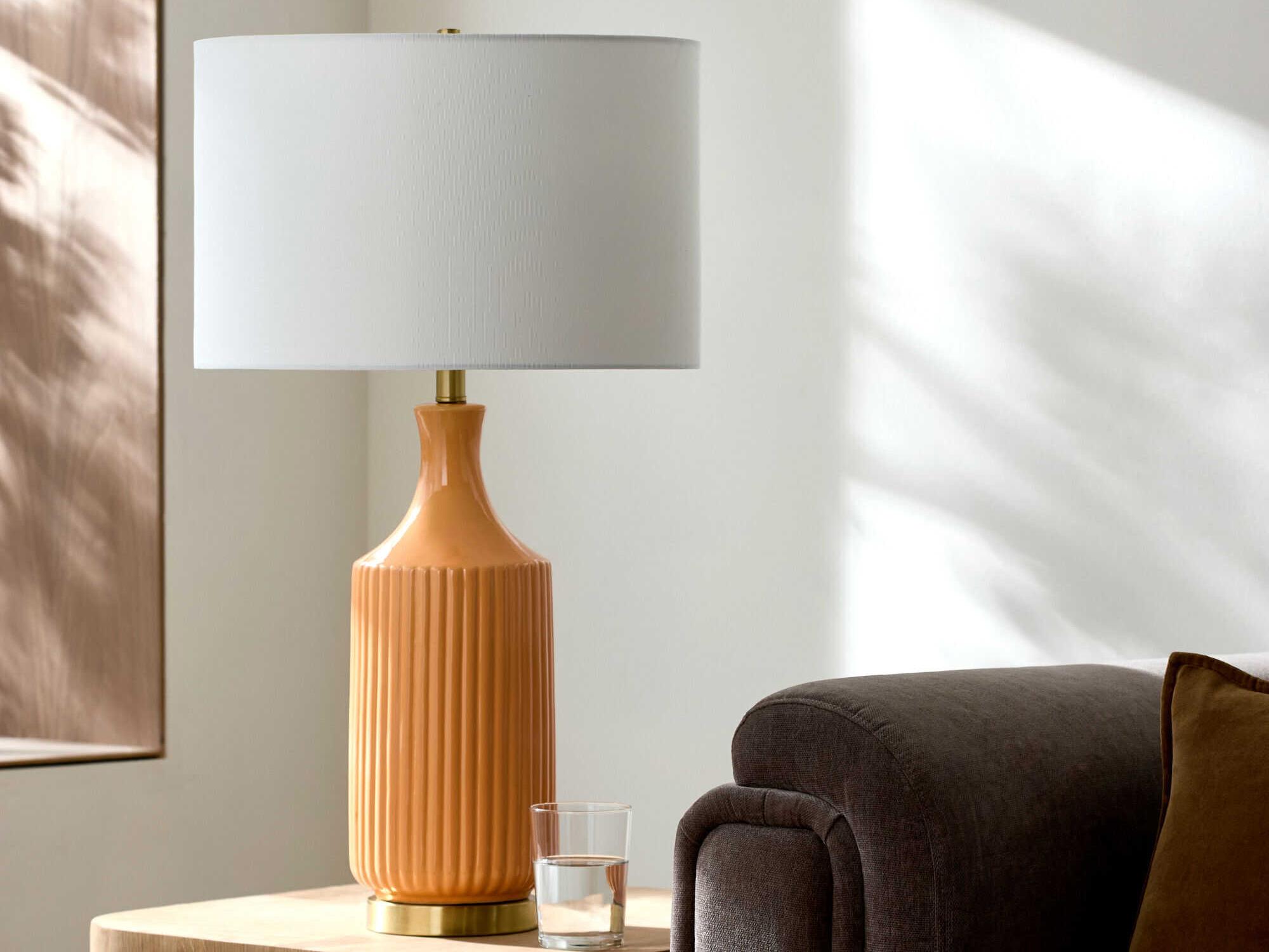 Surya Filaki Glazed Brown White Linen Orange Buffet Lamp