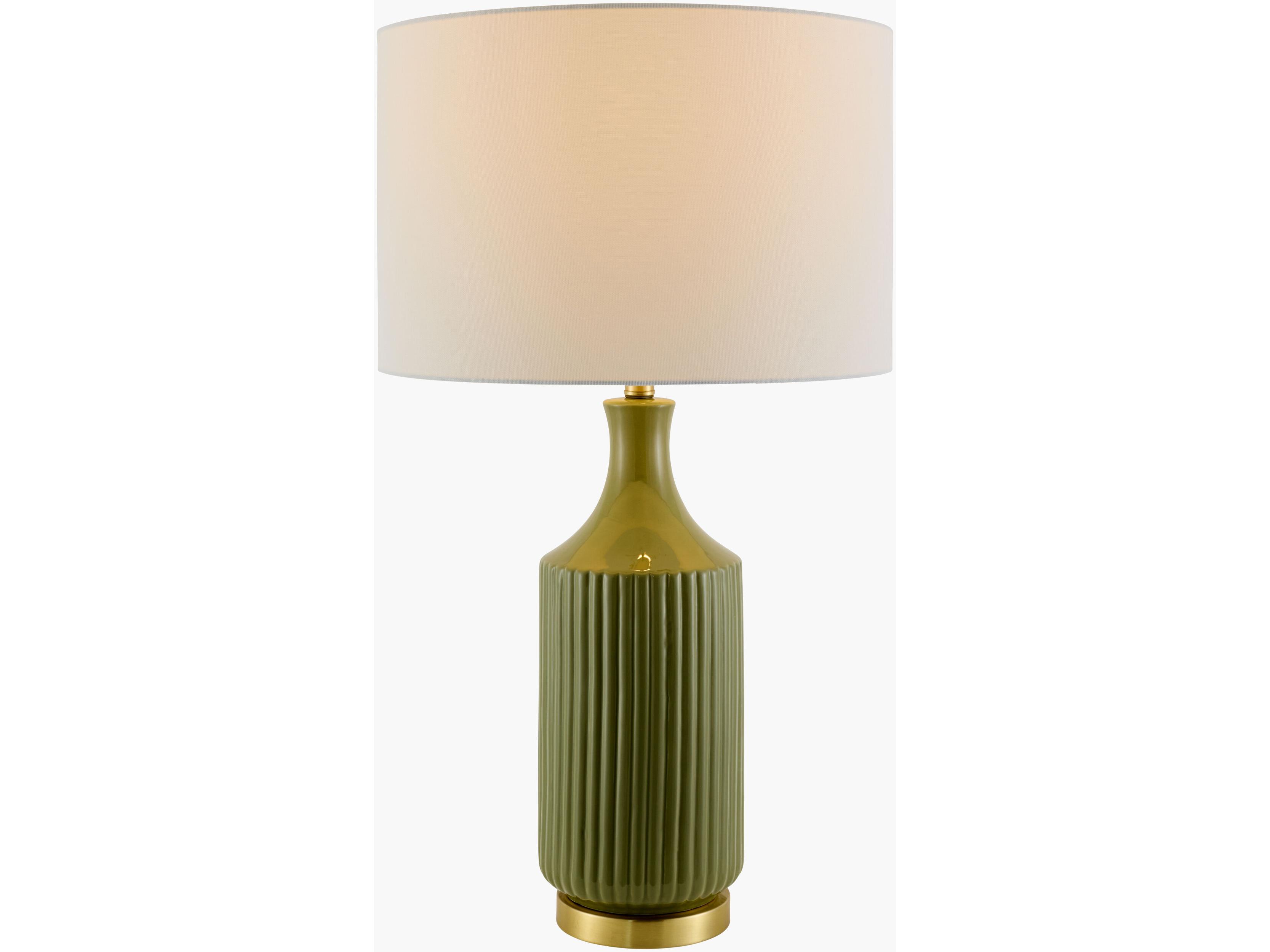 Surya Filaki Green White Linen Buffet Lamp