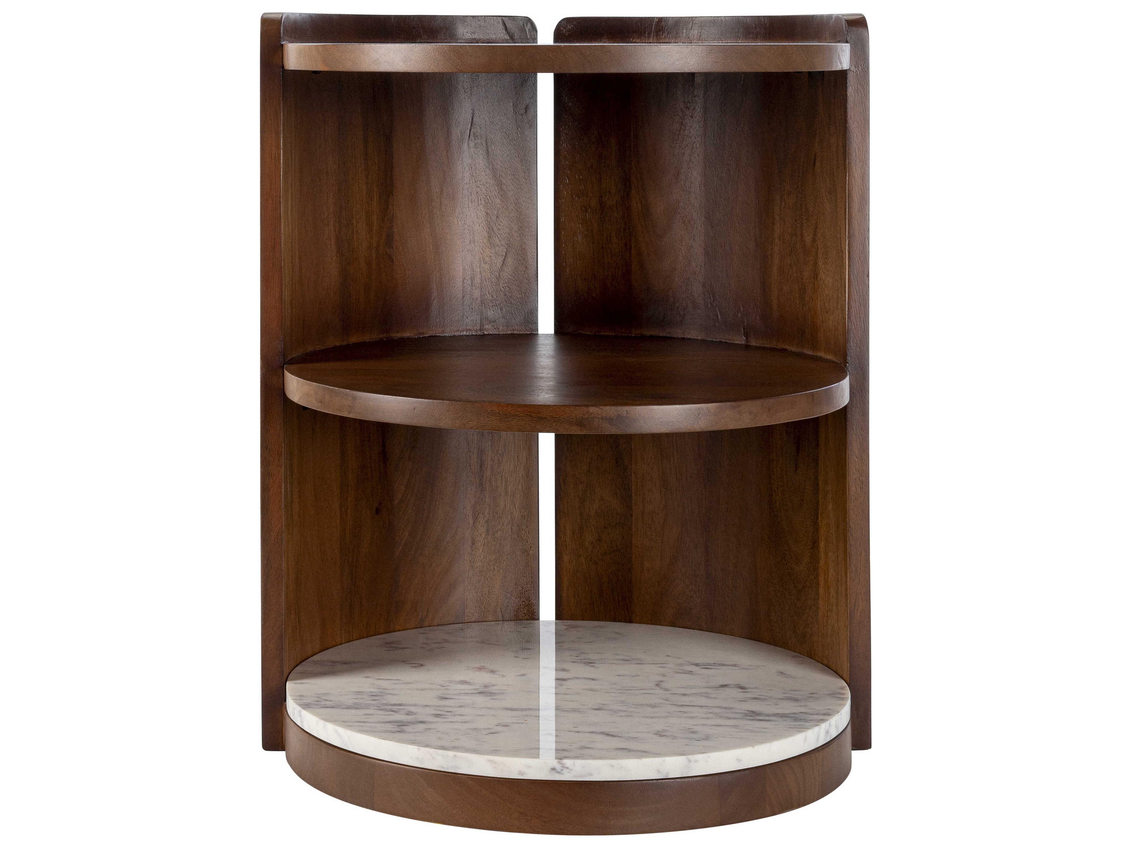 Surya Gerald Round Wood Dark Brown White End Table