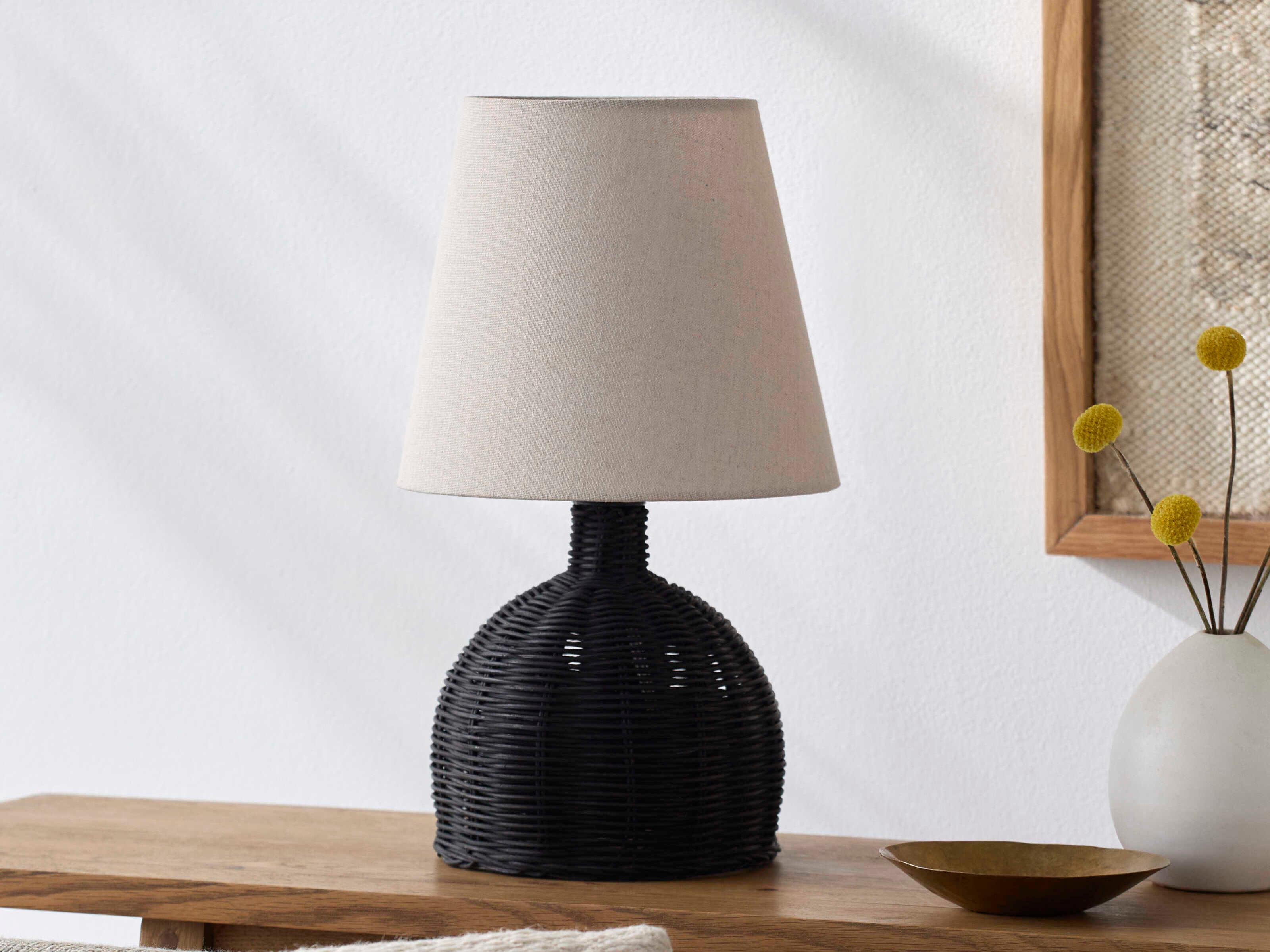 Surya Grotta Black Wheat Linen Table Lamp