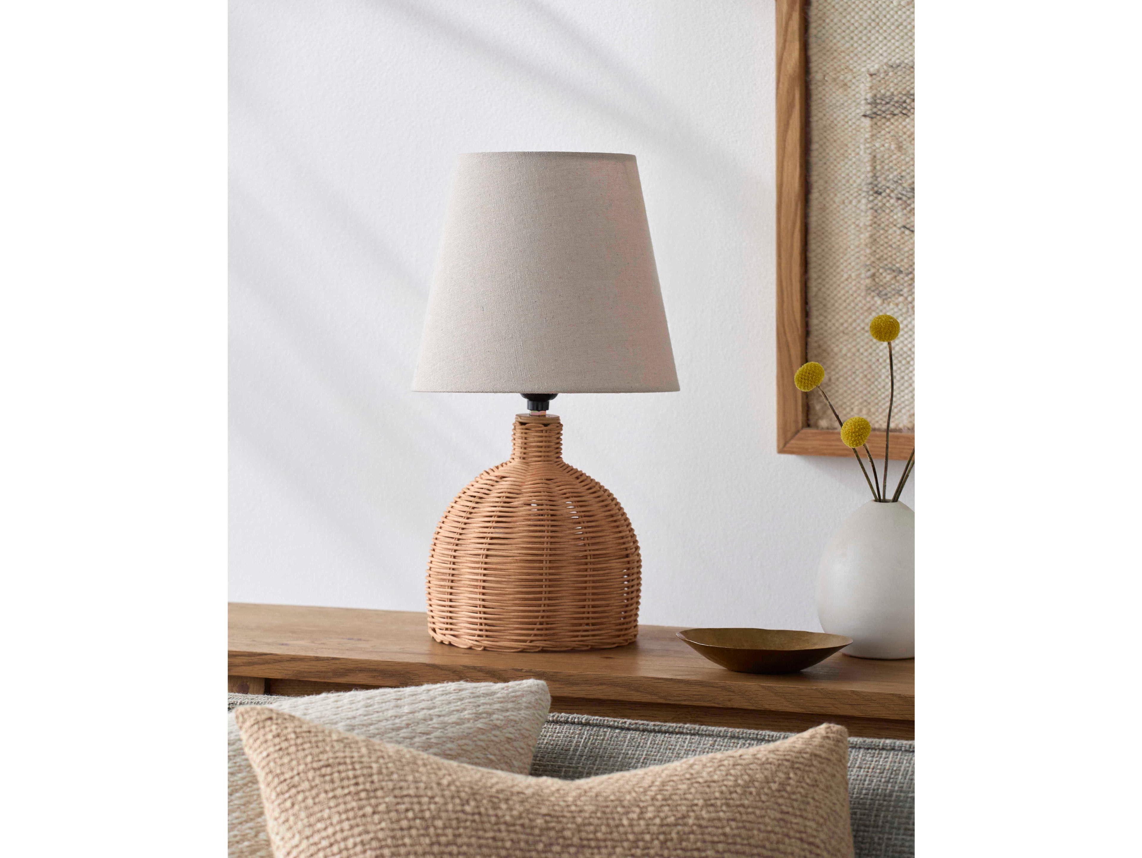 Surya Grotta Brown Wheat Linen Table Lamp