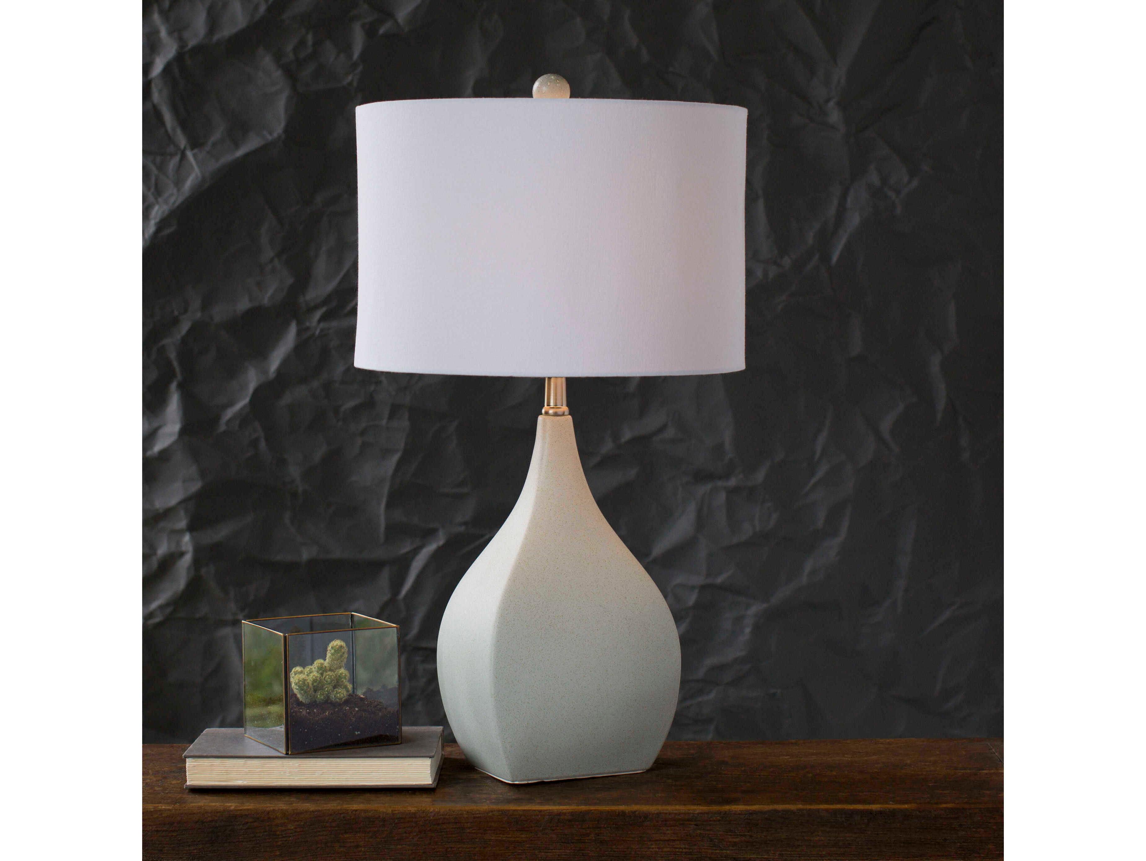 Surya Hinton Cream Light Gray Linen Off White Buffet Lamp